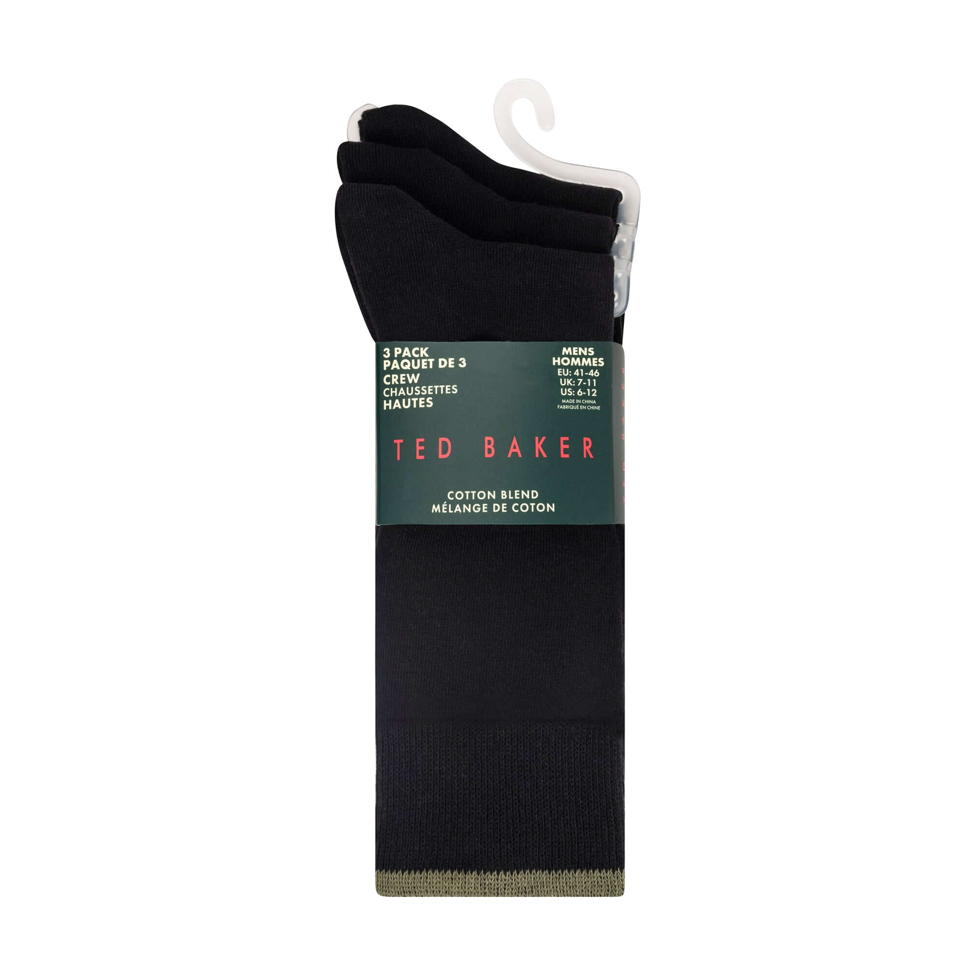 Ted Baker 3 Pack Crew Socks – Cotton Blend, Black