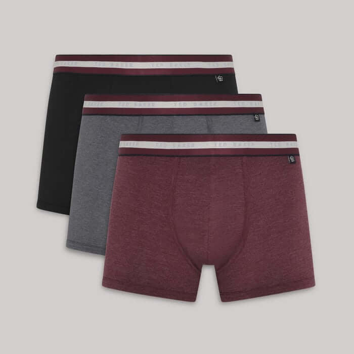 Ted Baker 3 Pack Cotton Stretch Trunks - Black/Grey/Redicchio