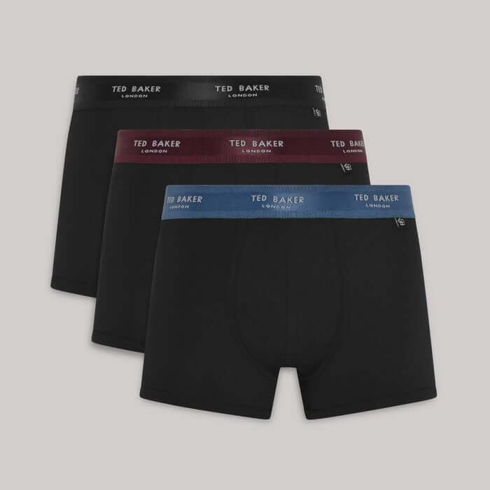Ted Baker 3 Pack Cotton Stretch Trunks - Black (Radicchio/Black/ Real Teal)