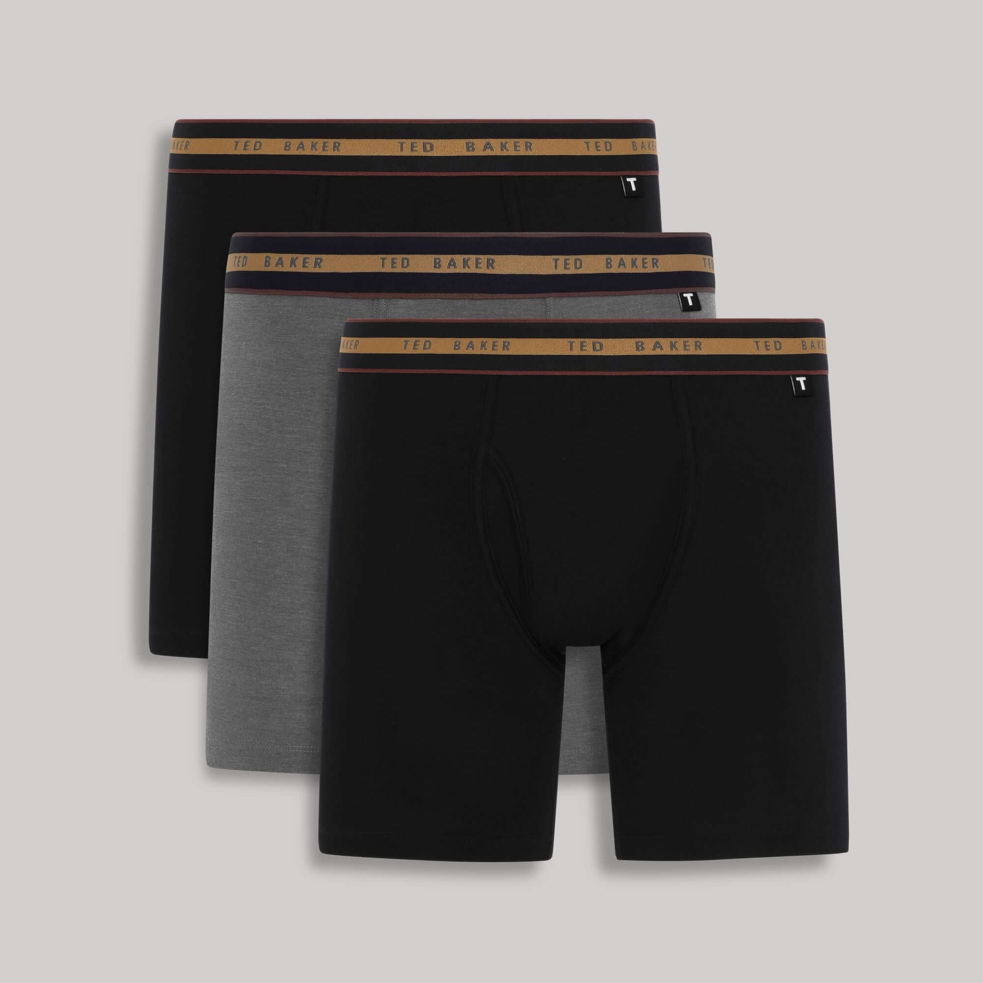 Ted Baker 3 Pack Cotton Stretch Boxer Briefs - Black/Grey/Black