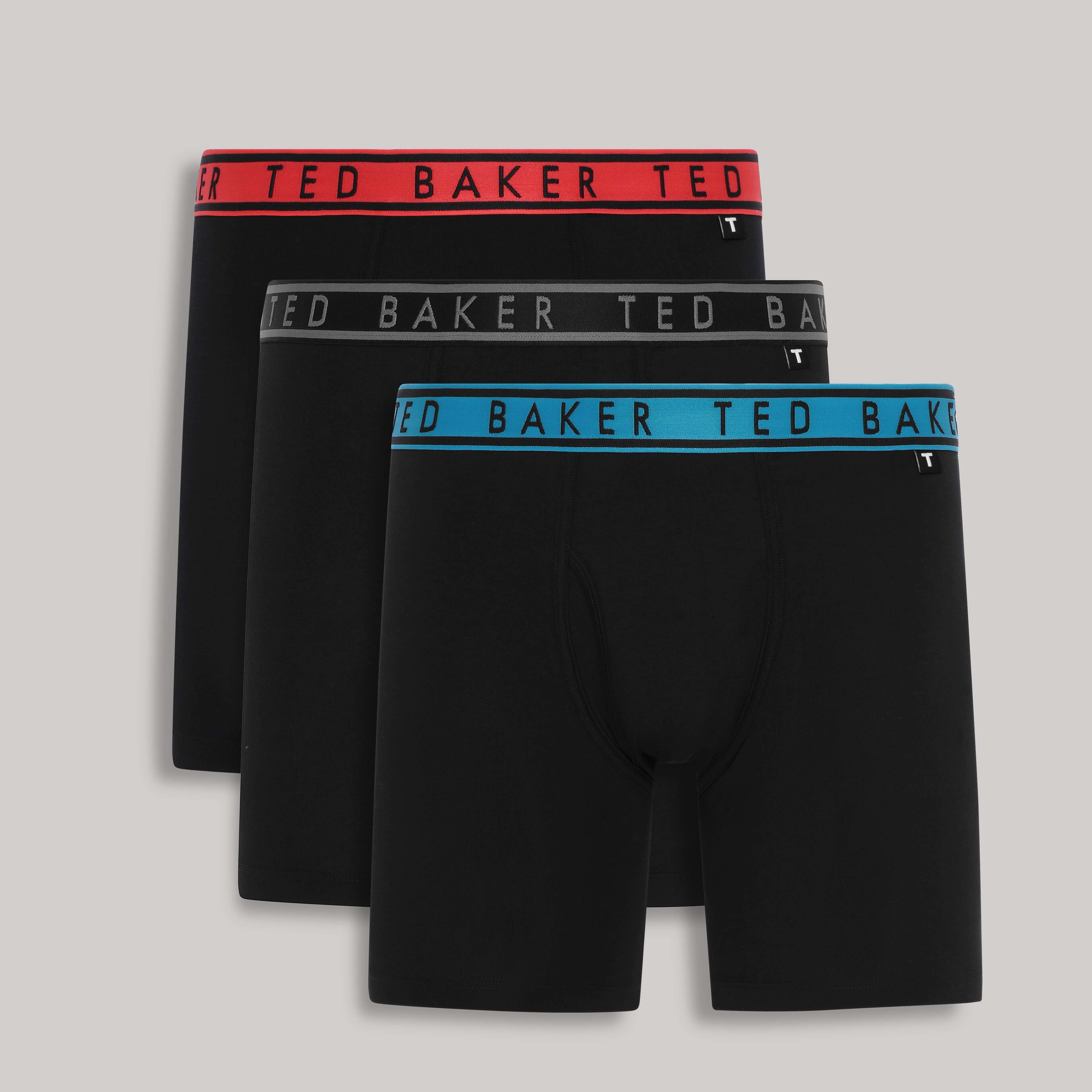 Ted Baker 3 Pack Cotton Stretch Boxer Briefs - Black with Red/Black/Blue waistbands