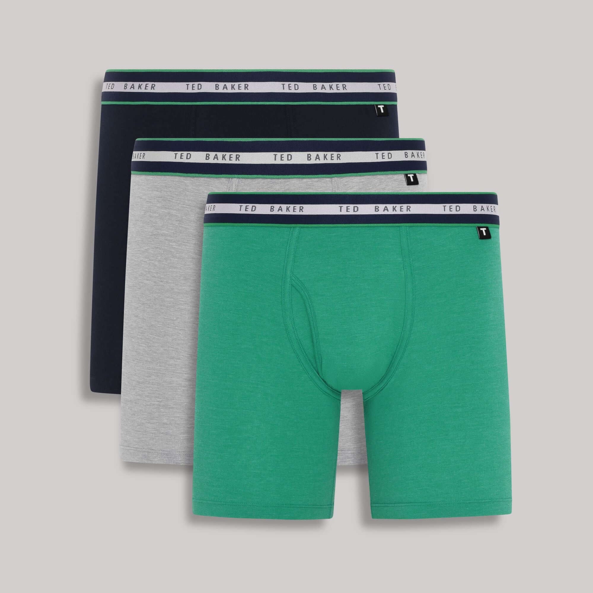 Ted Baker 3 Pack Cotton Stretch Boxer Briefs - Green, Grey