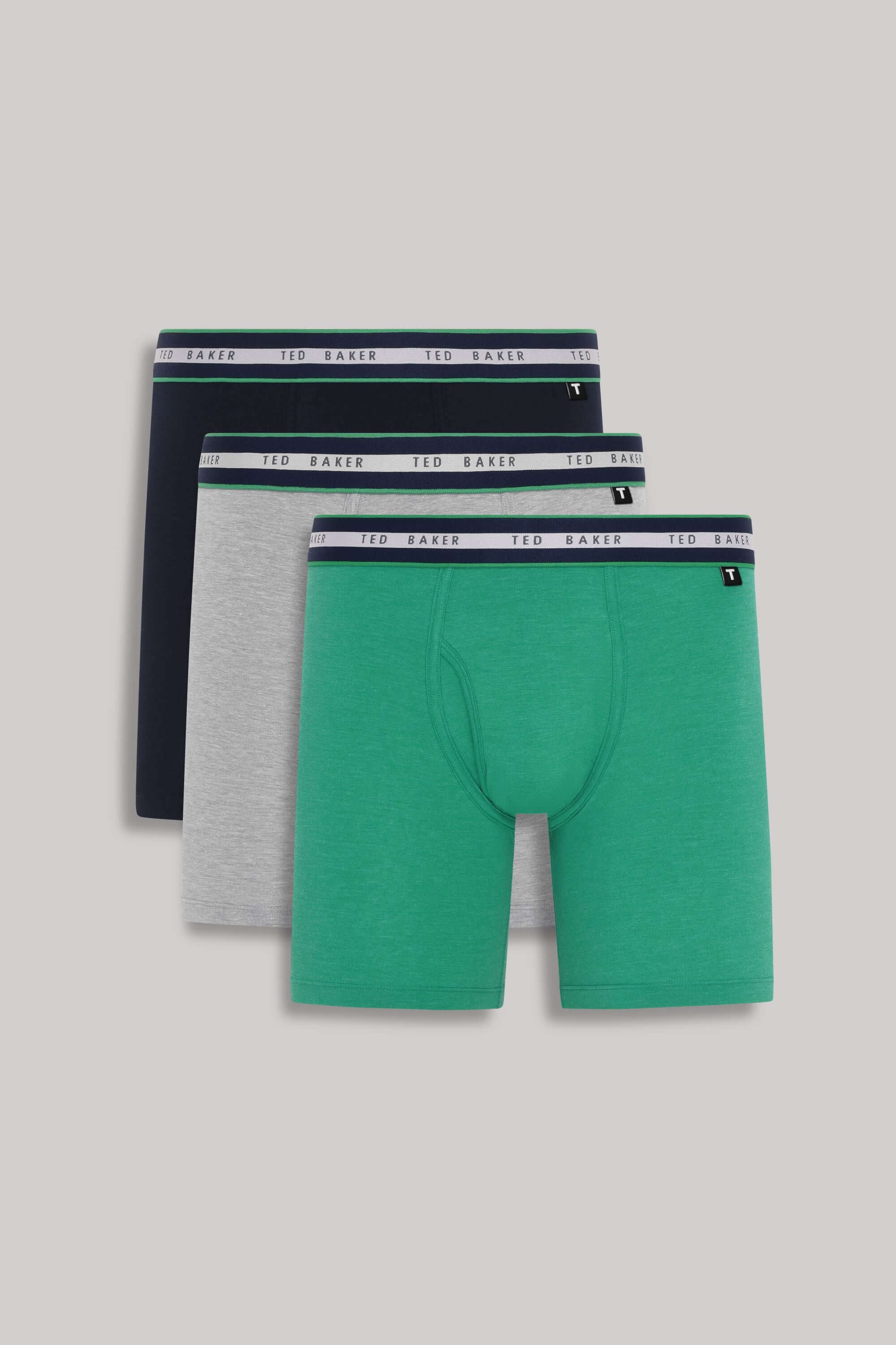 Ted Baker 3 Pack Cotton Stretch Boxer Briefs - Green, Grey
