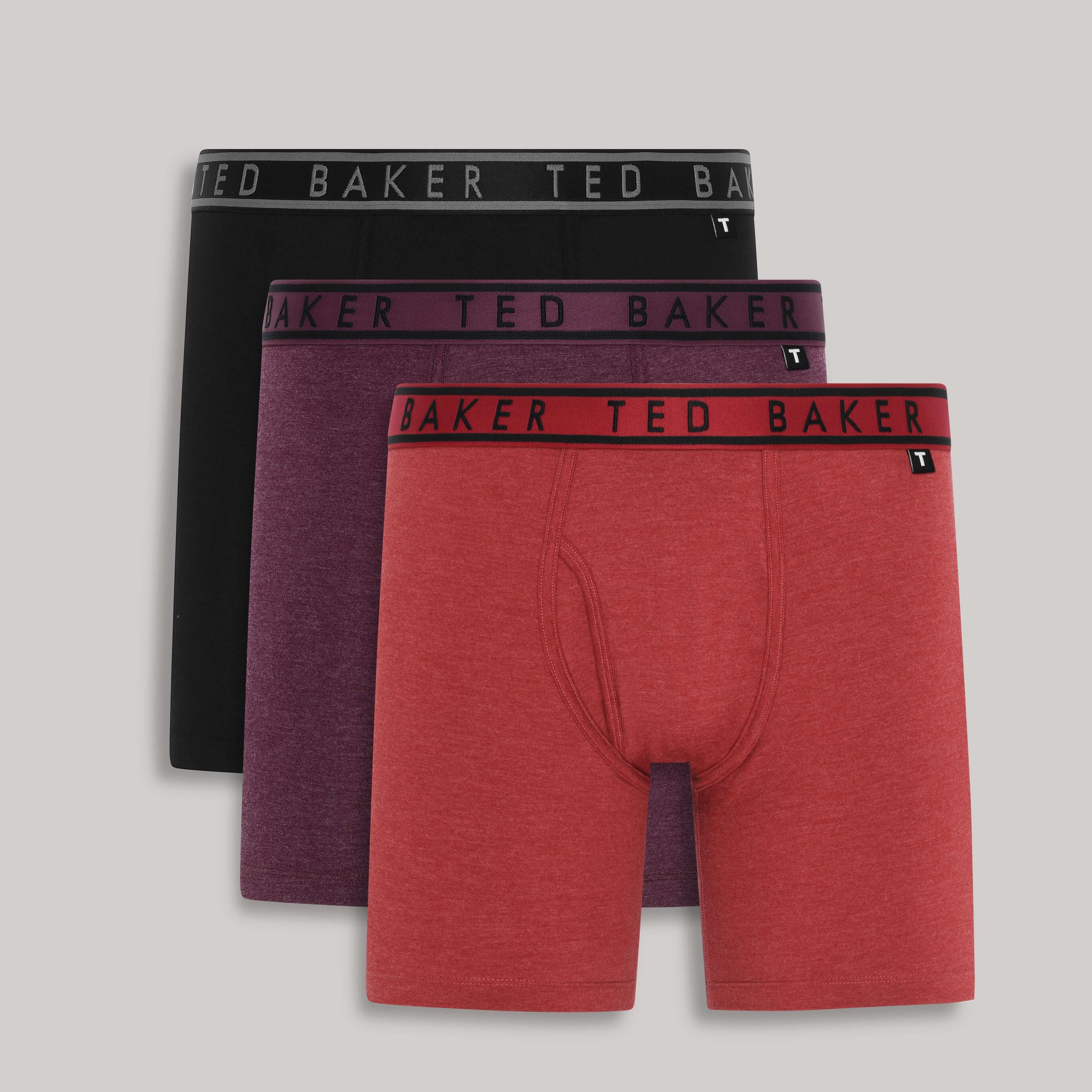 Ted Baker 3 Pack Cotton Stretch Boxer Briefs - Red/Plum/Black