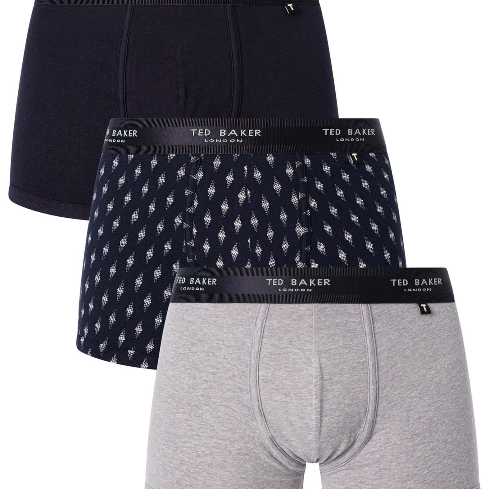 Ted Baker 3 Pack Trunks - Navy/Heather Grey/Faded Geo Navy