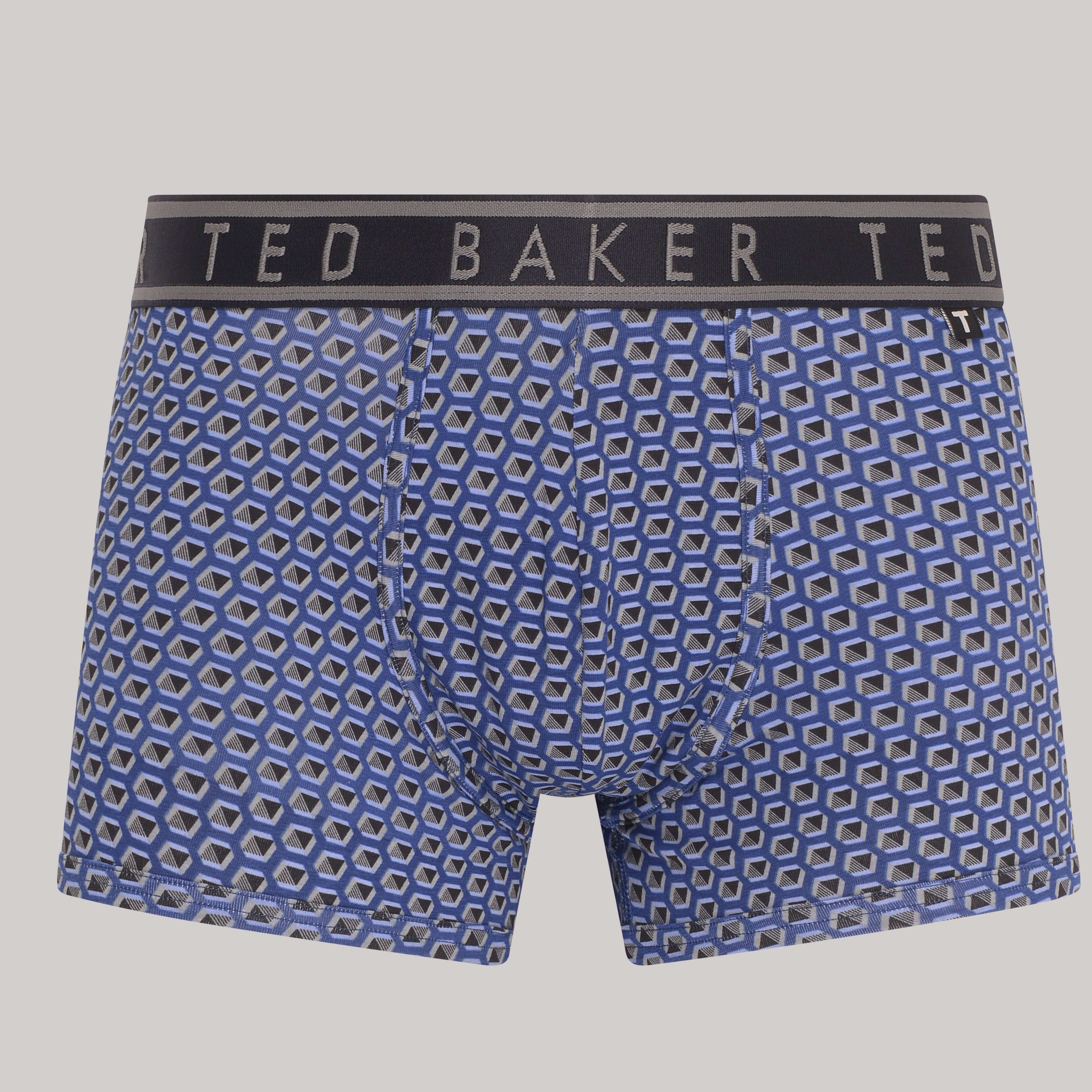Ted Baker 3 Pack Cotton Stretch Fashion Trunks - Navy, Charcoal, Blue Print
