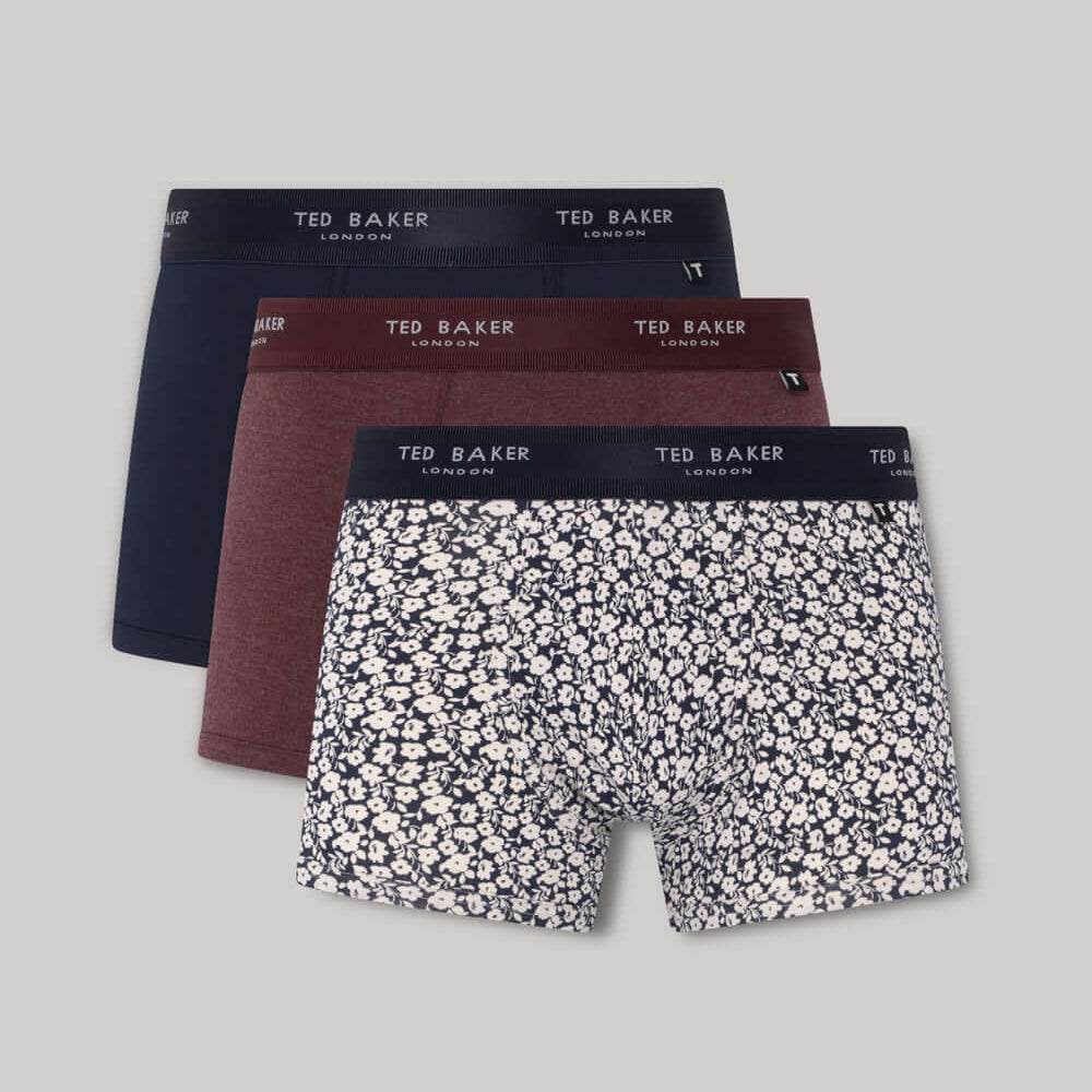 Ted Baker 3 Pack Trunks - Navy/Radicchio/Foral