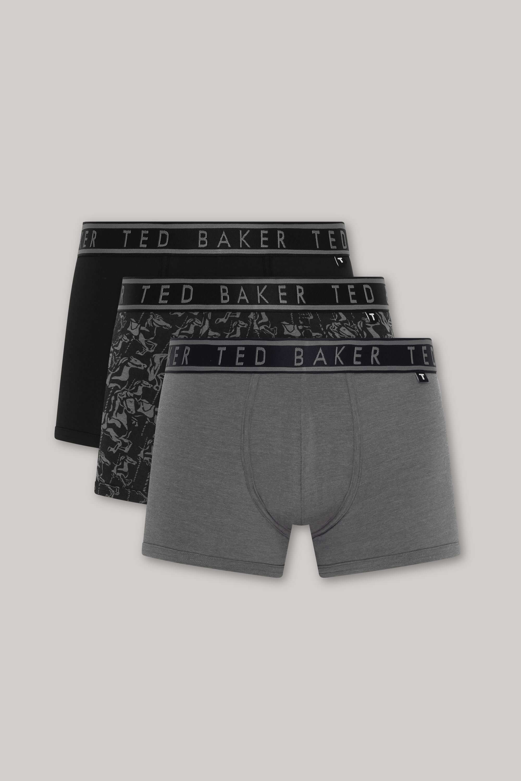 Ted Baker 3 Pack Cotton Stretch Trunks - Black Print