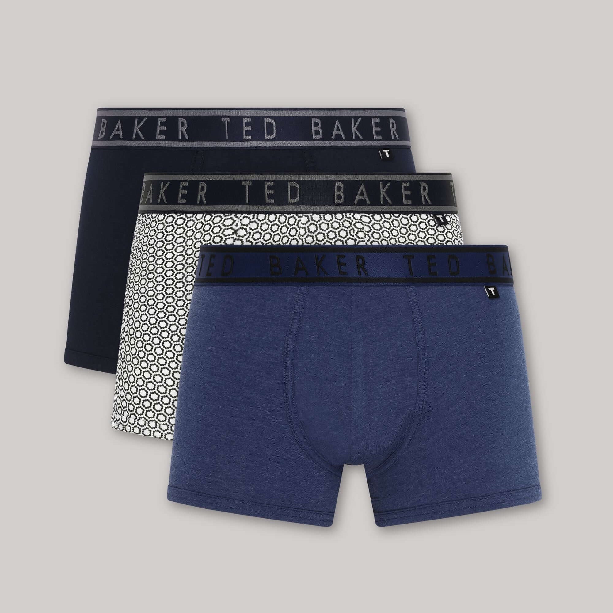 Ted Baker 3 Pack Cotton Stretch Trunks - Blue, Print, Peacoat