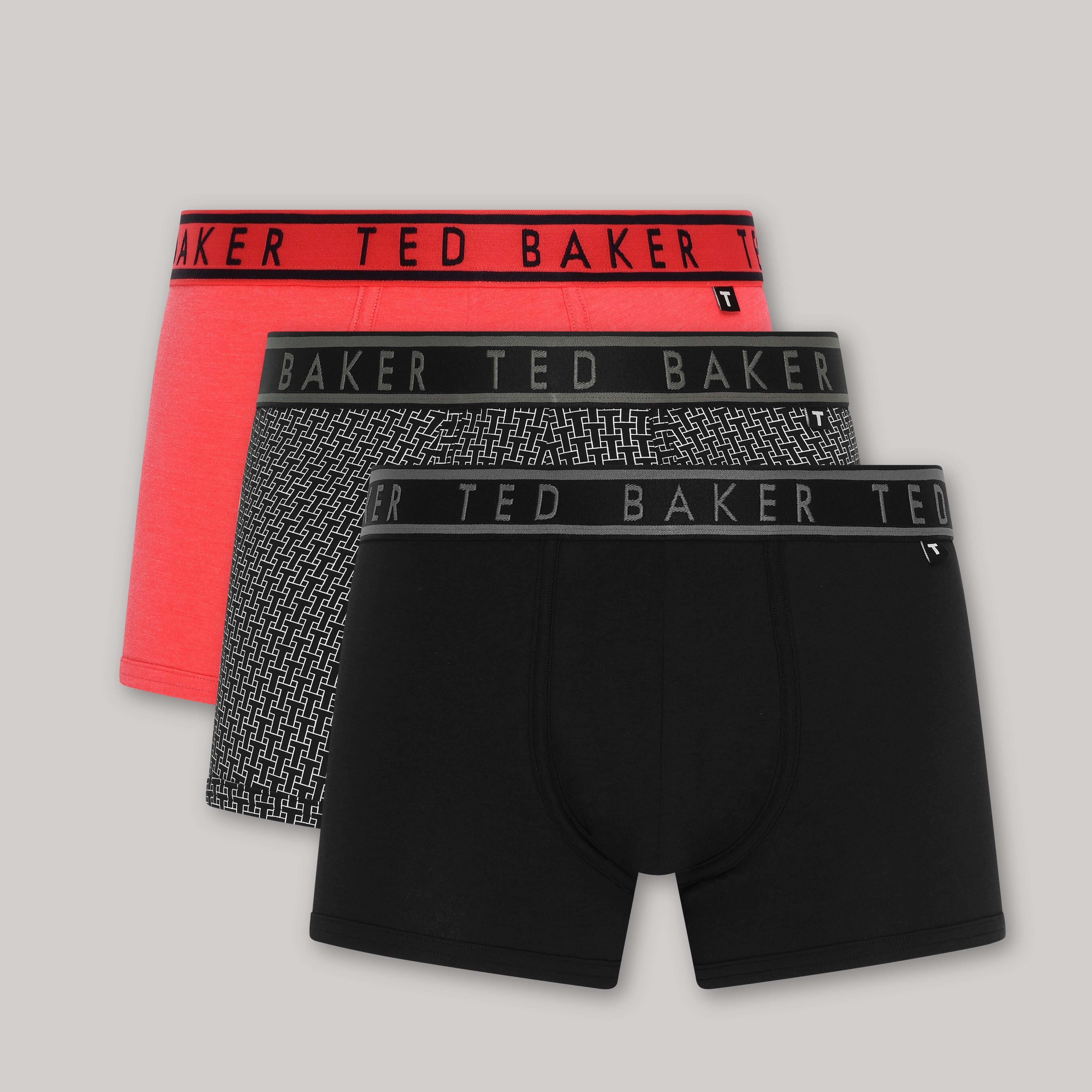 Ted Baker 3 Pack Cotton Stretch Fashion Trunks - Red / Black / Design