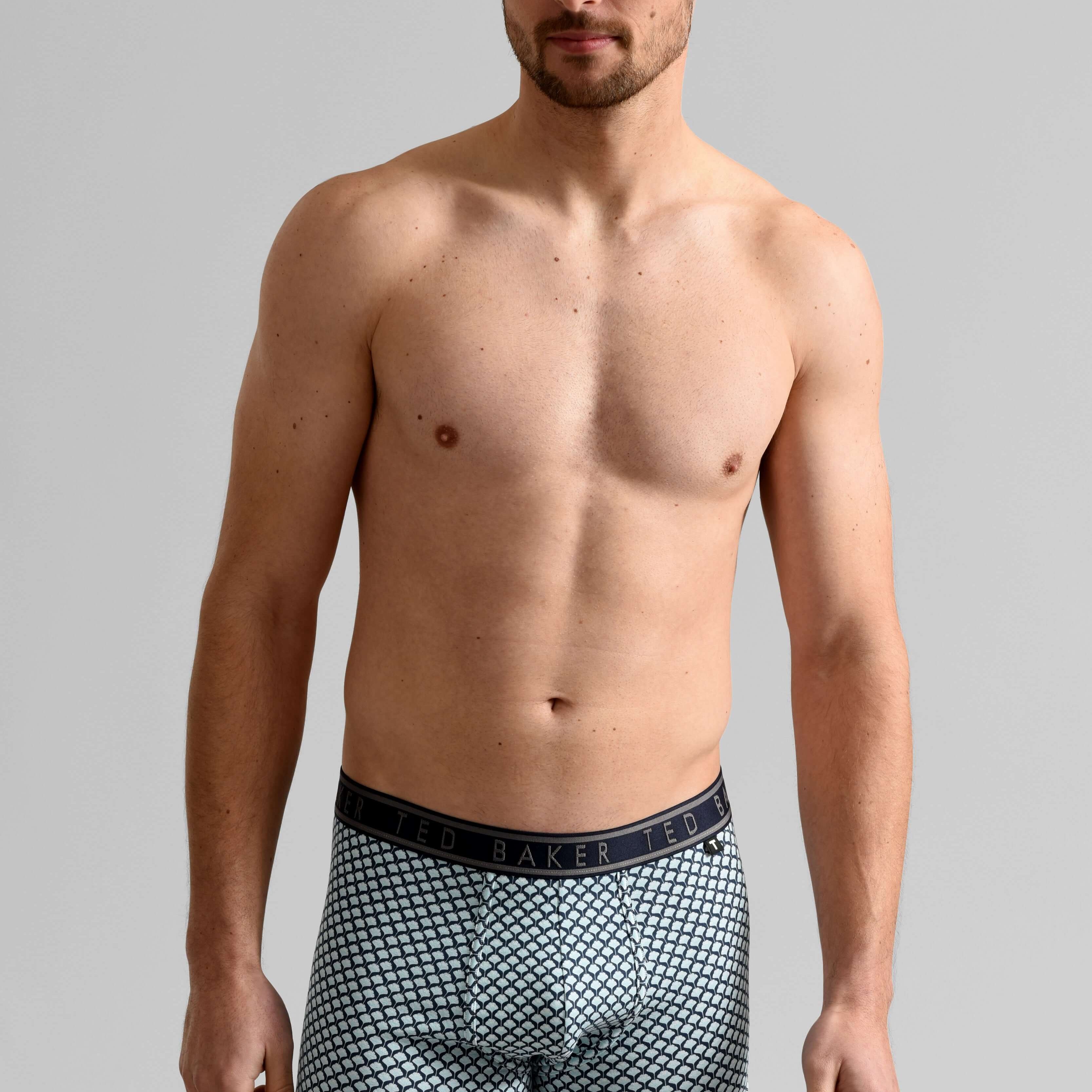 Ted Baker Mens Three Pack Cotton Stretch Trunks - Navy/Ounslo Palm/Geo Blue