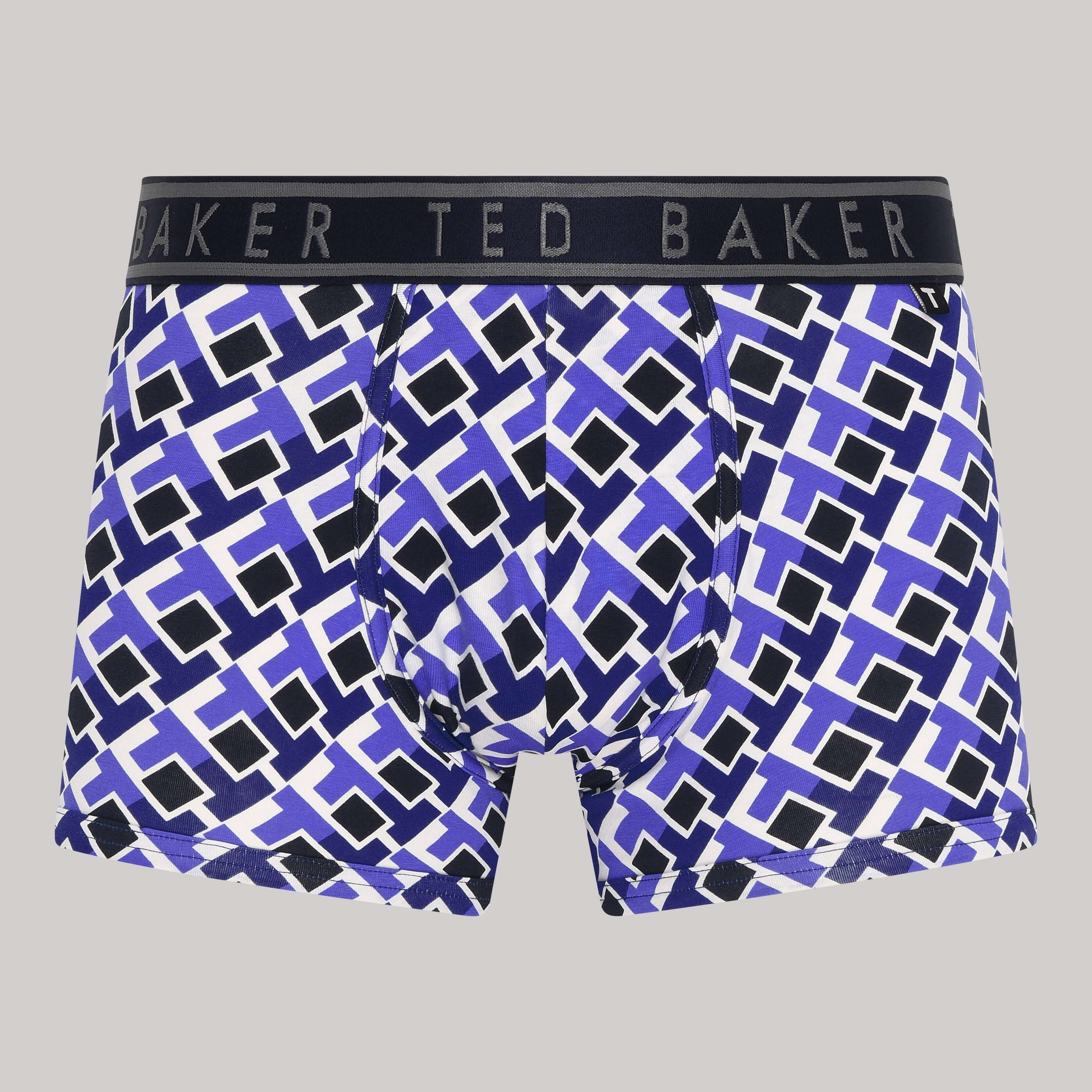 Ted Baker 3 Pack Cotton Stretch Fashion Trunks - Black / Blue / Purple Pattern
