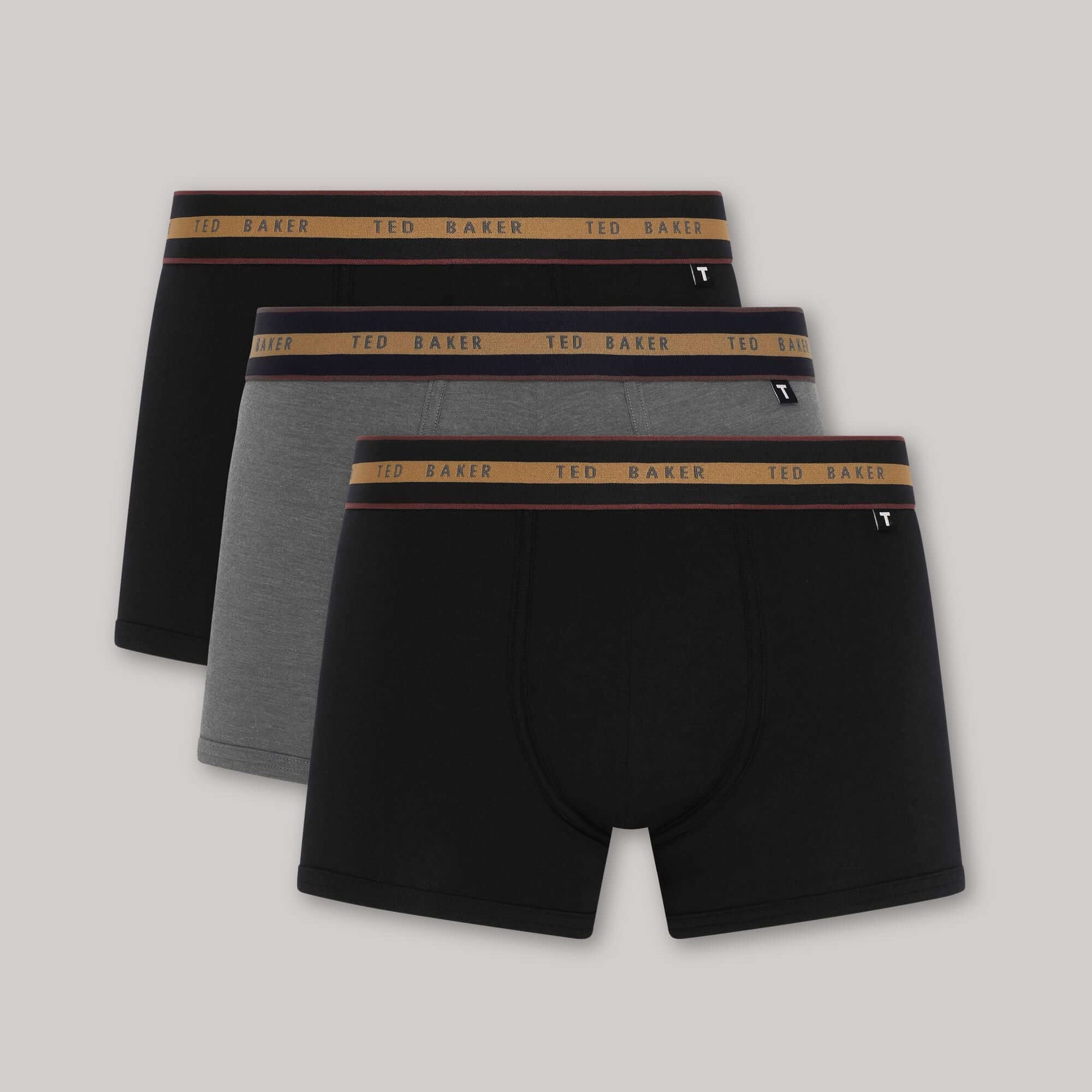 Ted Baker 3 Pack Cotton Stretch Trunks - Black/Grey/Black