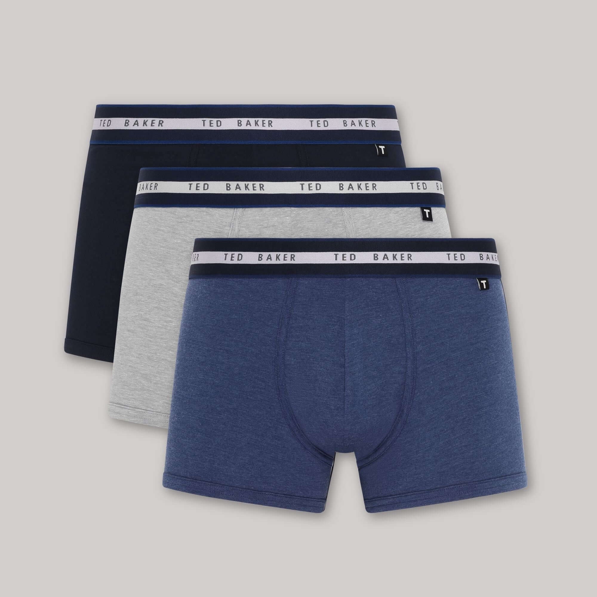 Ted Baker 3 Pack Cotton Stretch Trunks - Blue/Grey/Peacoat