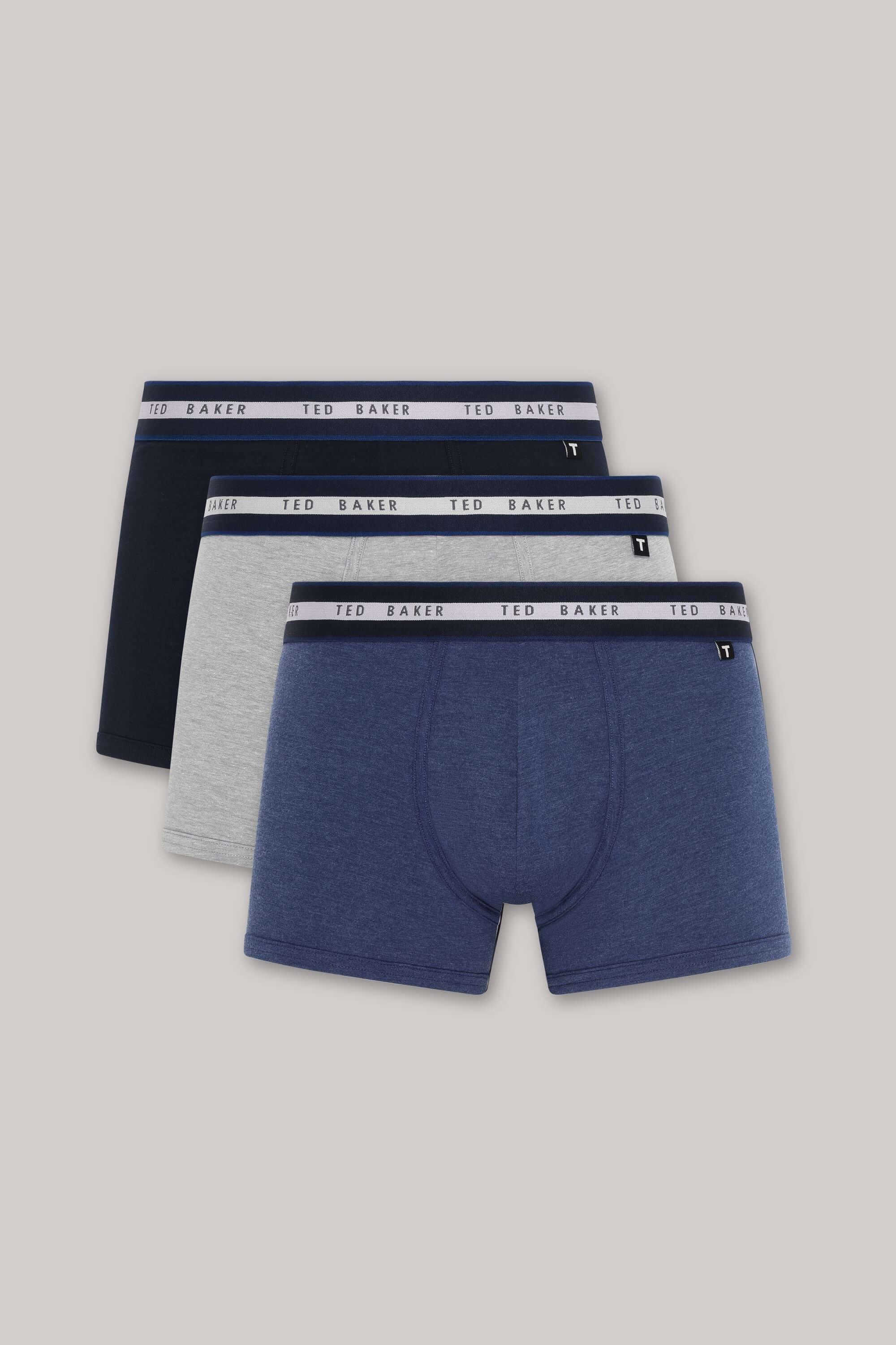 Ted Baker 3 Pack Cotton Stretch Trunks - Blue/Grey/Peacoat