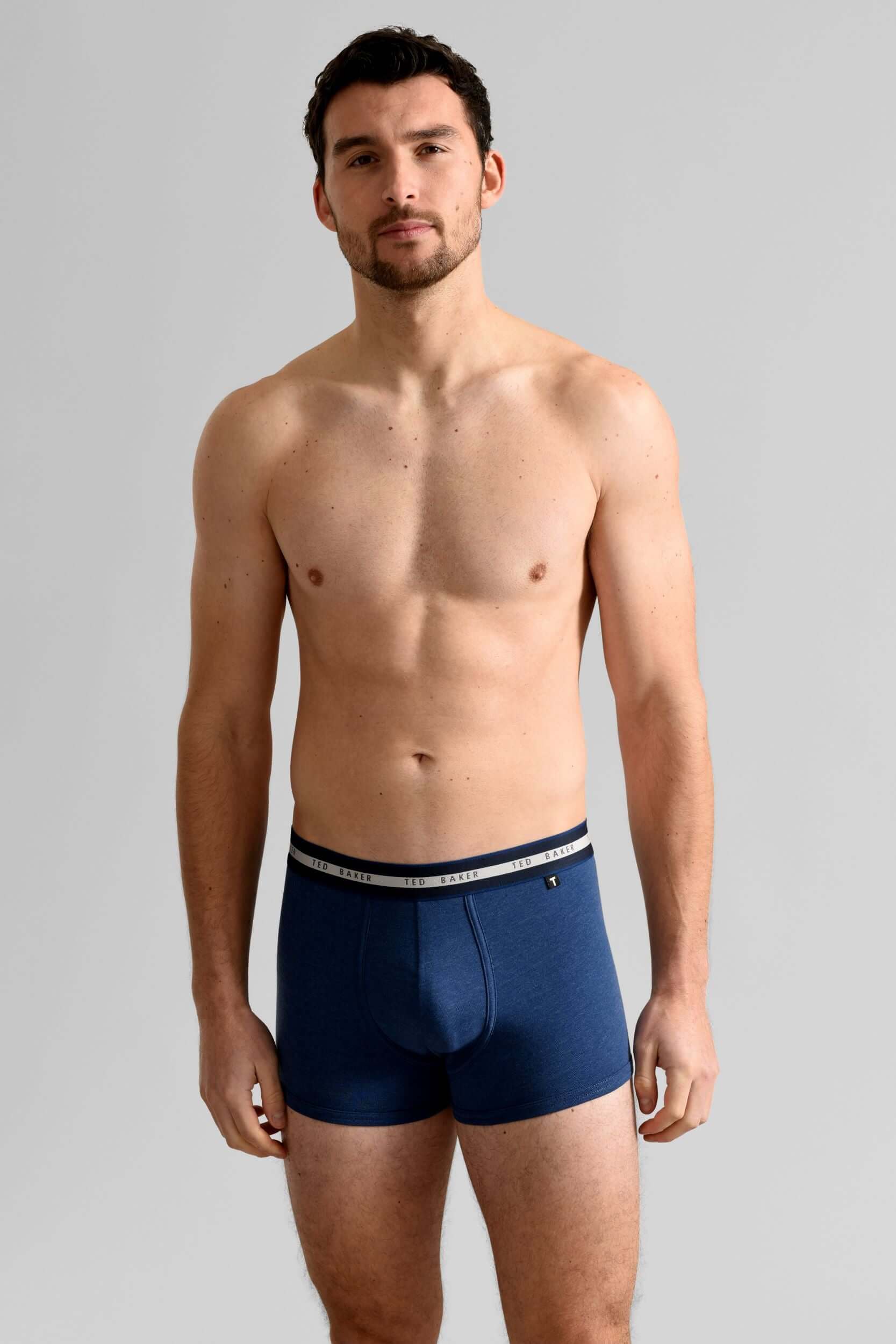 Ted Baker 3 Pack Cotton Stretch Trunks - Blue/Grey/Peacoat