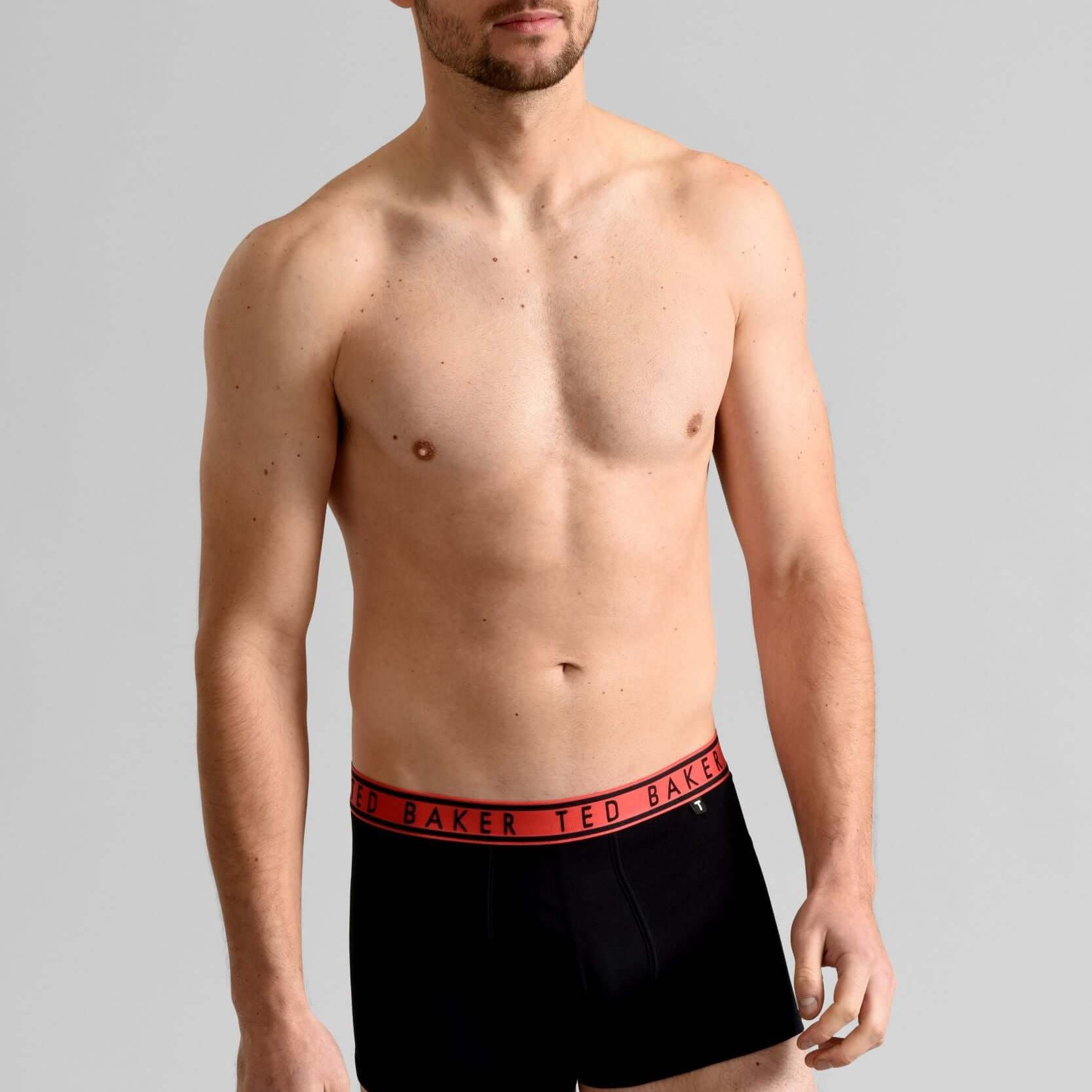 Ted Baker 3 Pack Cotton Stretch Trunks - Black with Red, Black Blue Waistbands