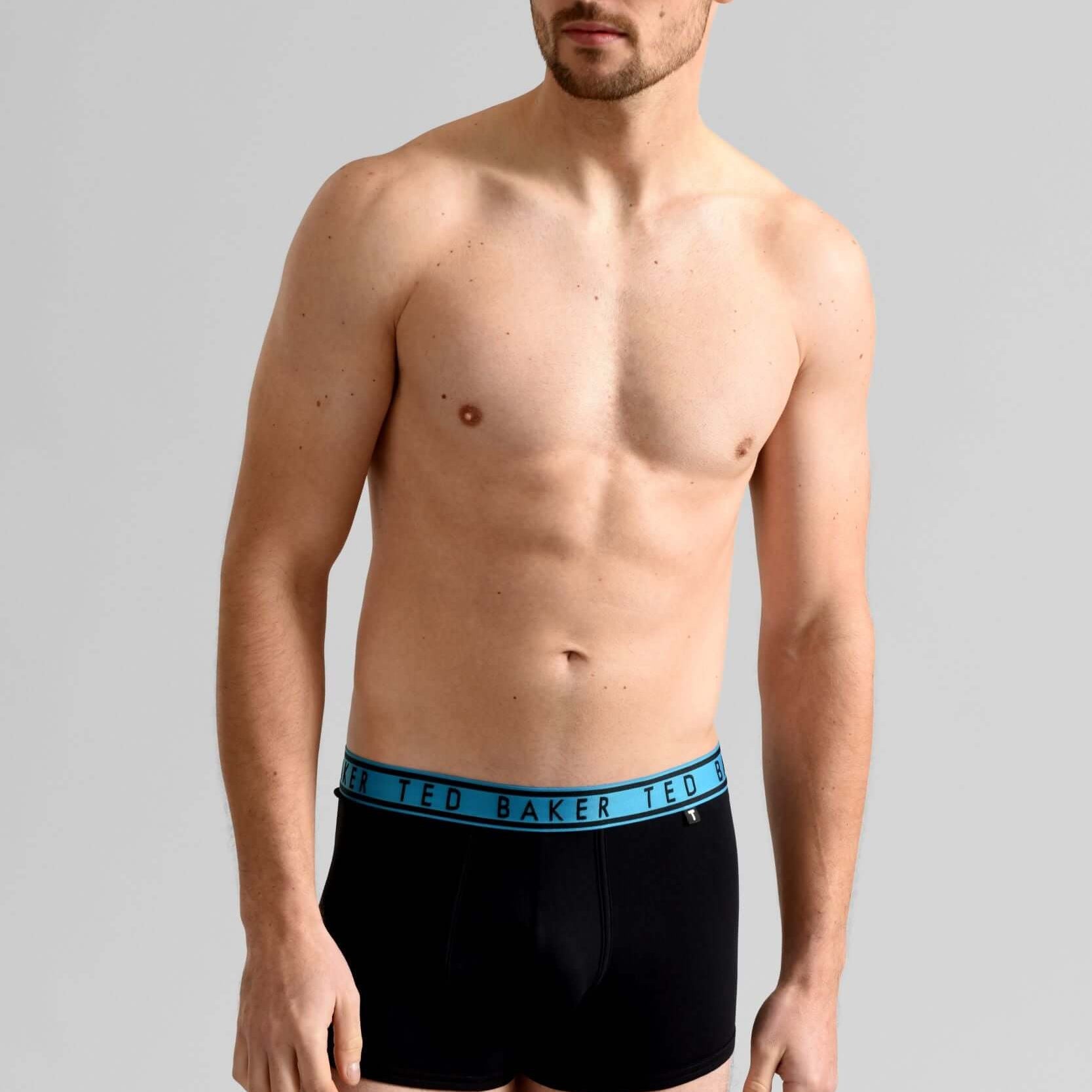 Ted Baker 3 Pack Cotton Stretch Trunks - Black with Red, Black Blue Waistbands
