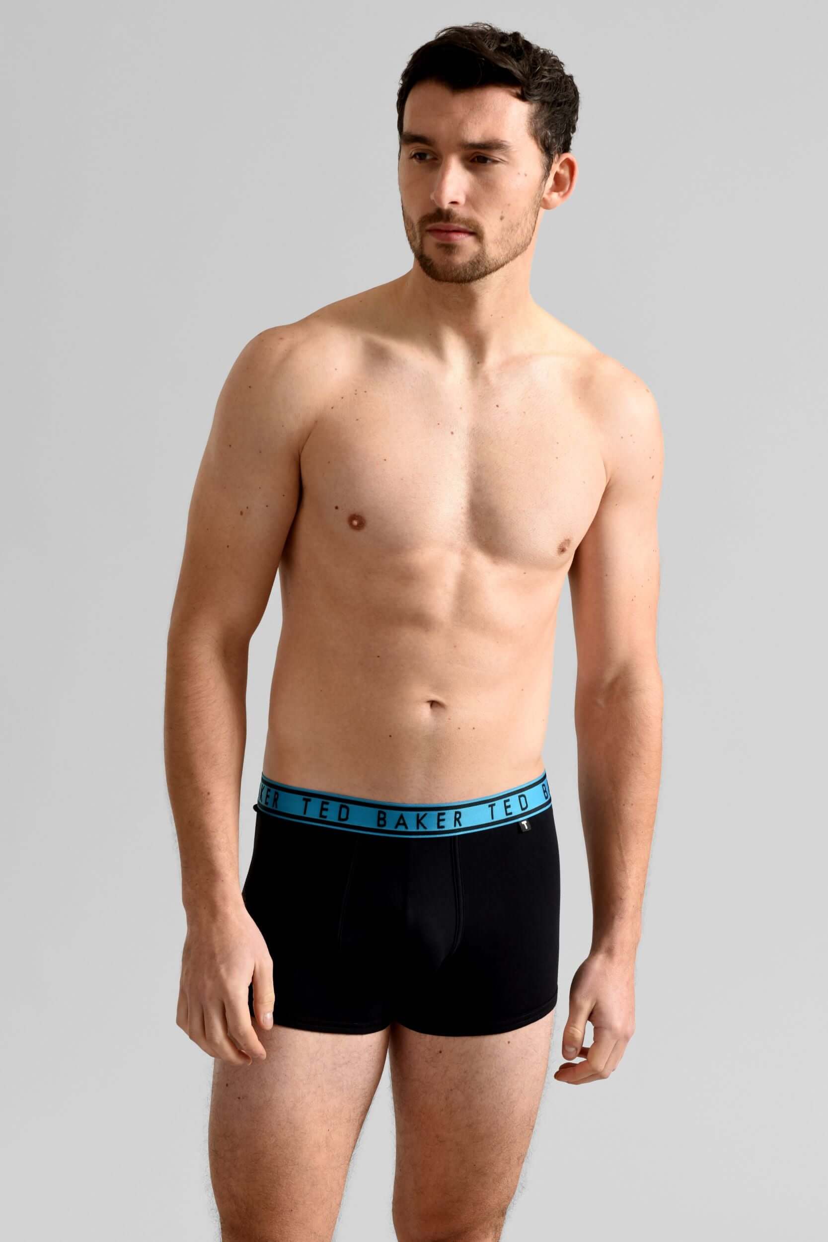 Ted Baker 3 Pack Cotton Stretch Trunks - Black with Red, Black Blue Waistbands
