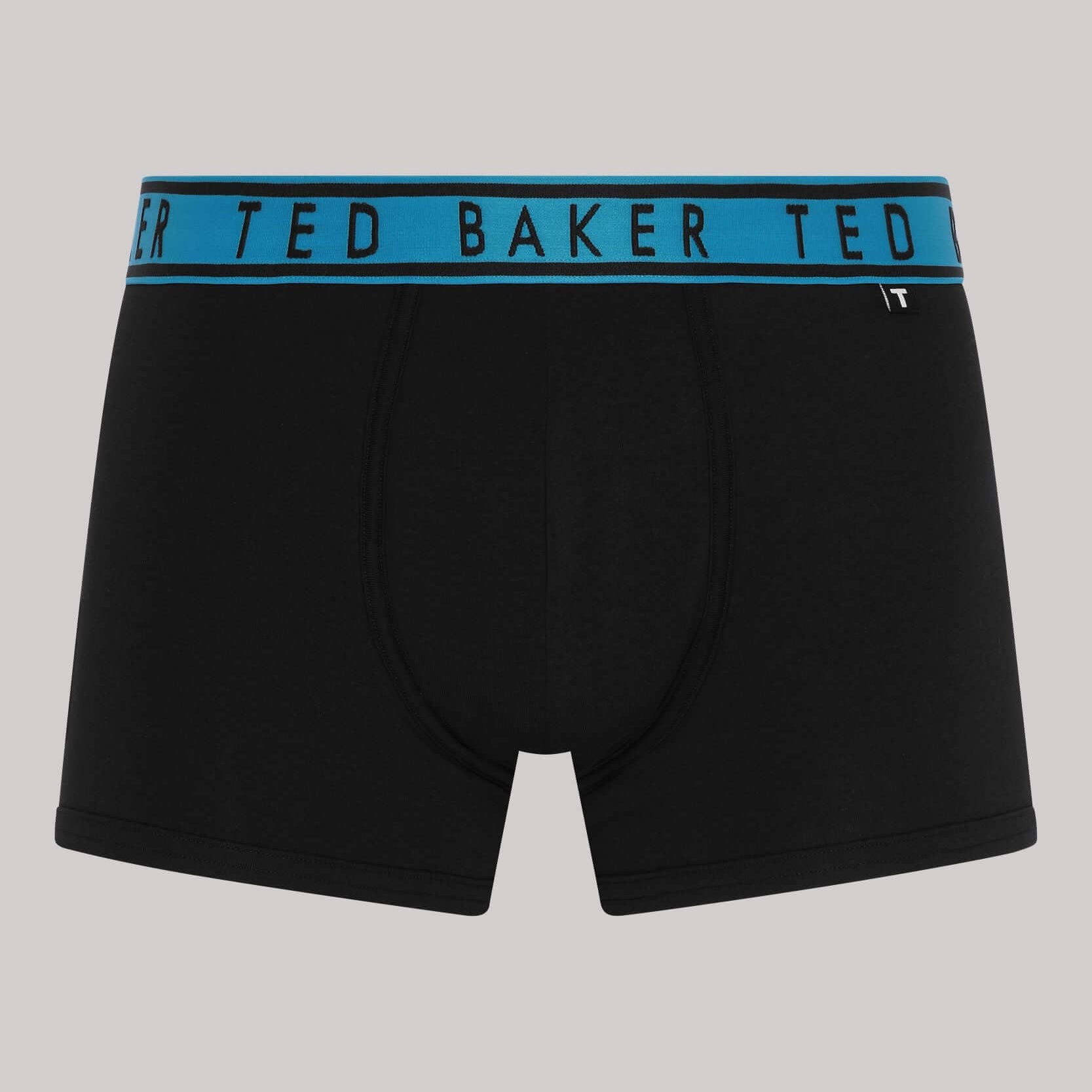 Ted Baker 3 Pack Cotton Stretch Trunks - Black with Red, Black Blue Waistbands