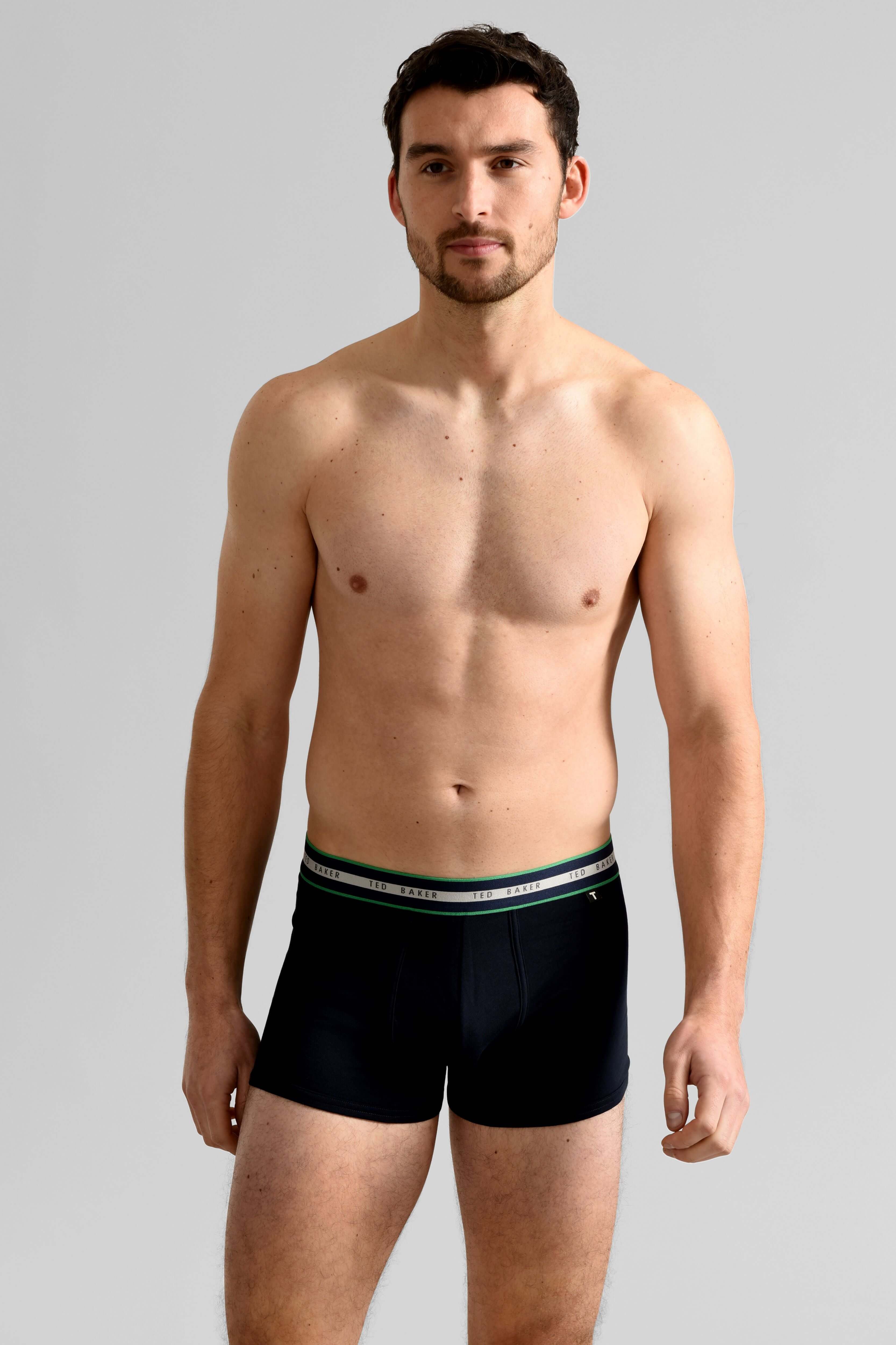 Ted Baker 3 Pack Cotton Stretch Trunks - Green/Grey/Peacoat