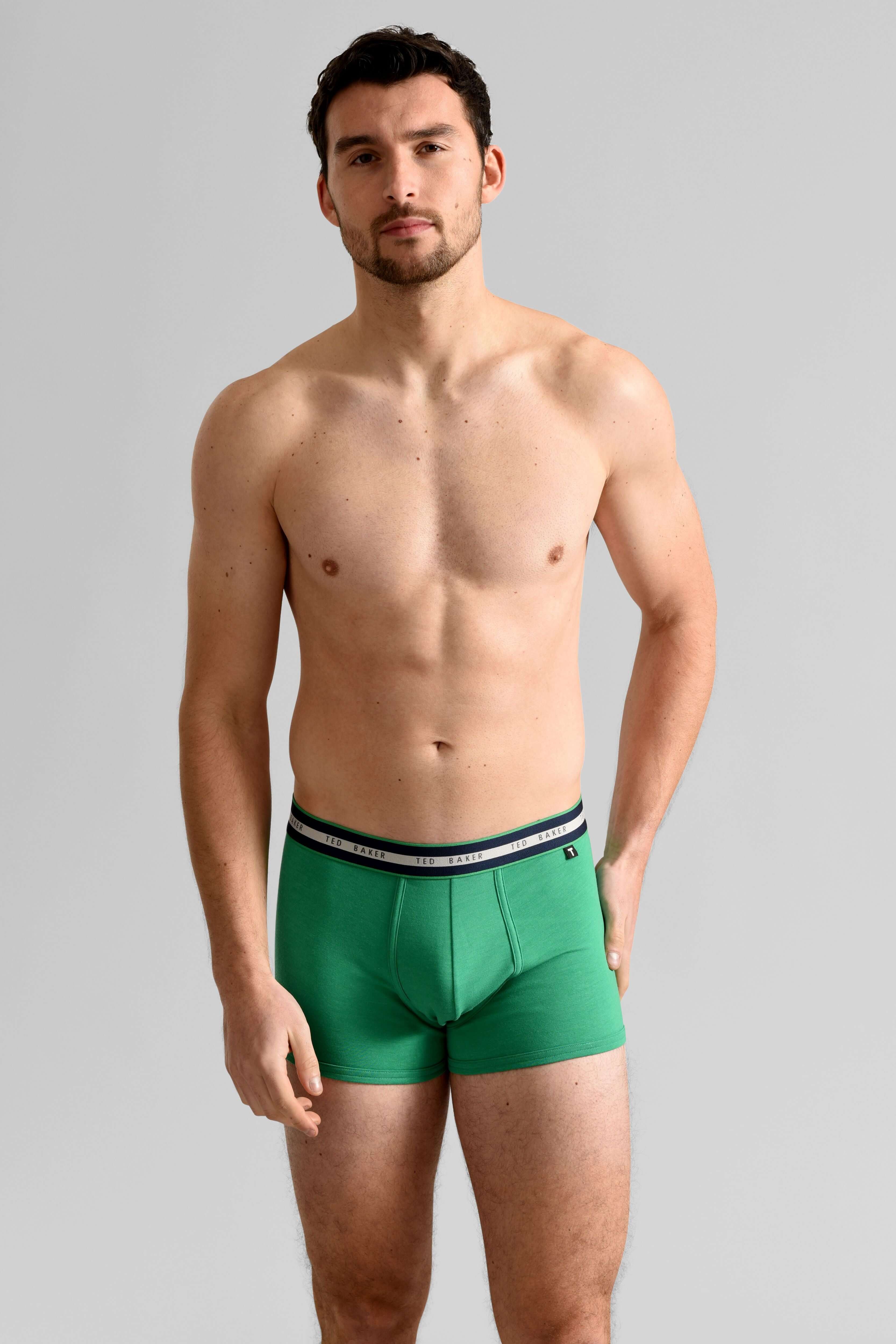 Ted Baker 3 Pack Cotton Stretch Trunks - Green/Grey/Peacoat