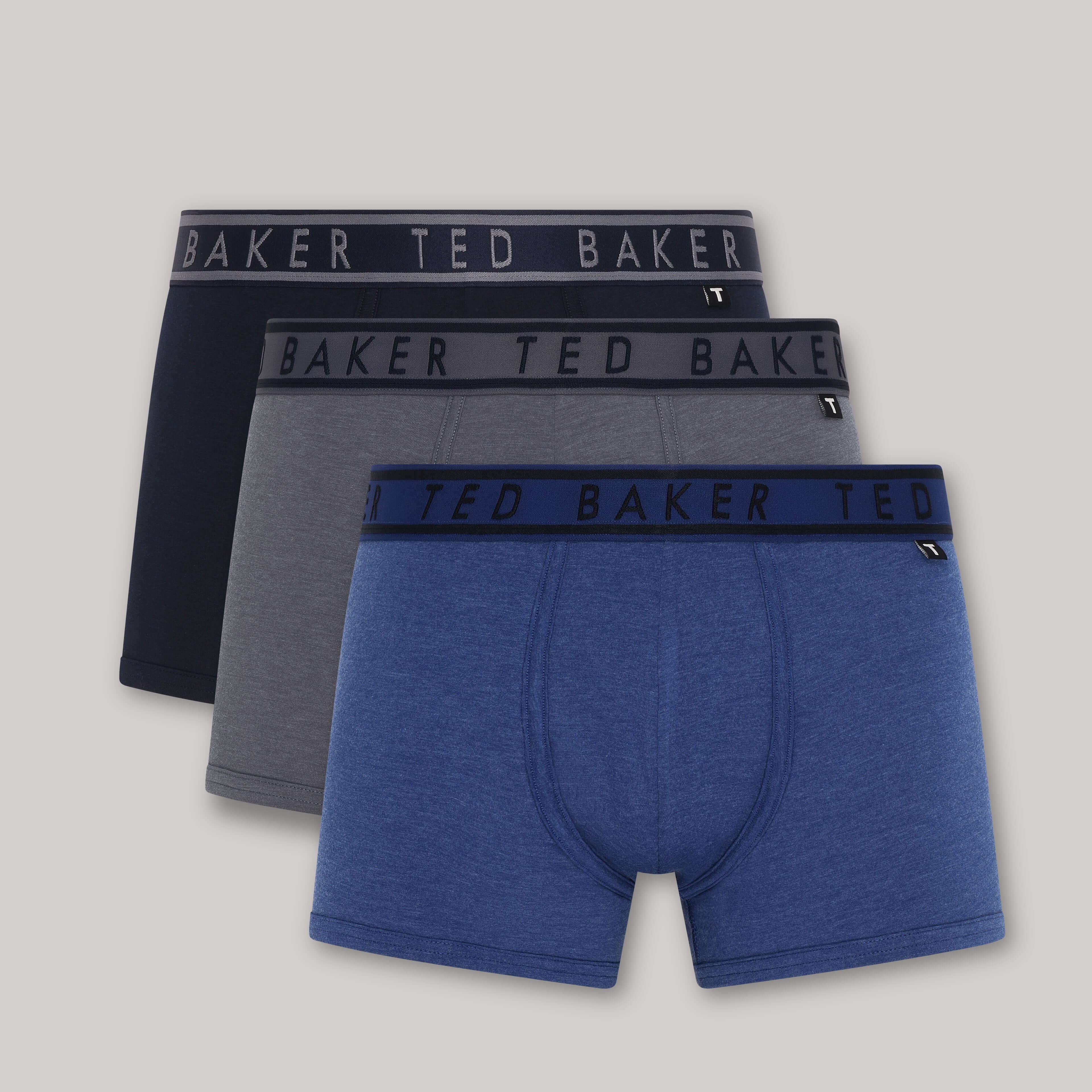 Ted Baker 3 Pack Cotton Stretch Solid Trunks - Black / Blue / Grey