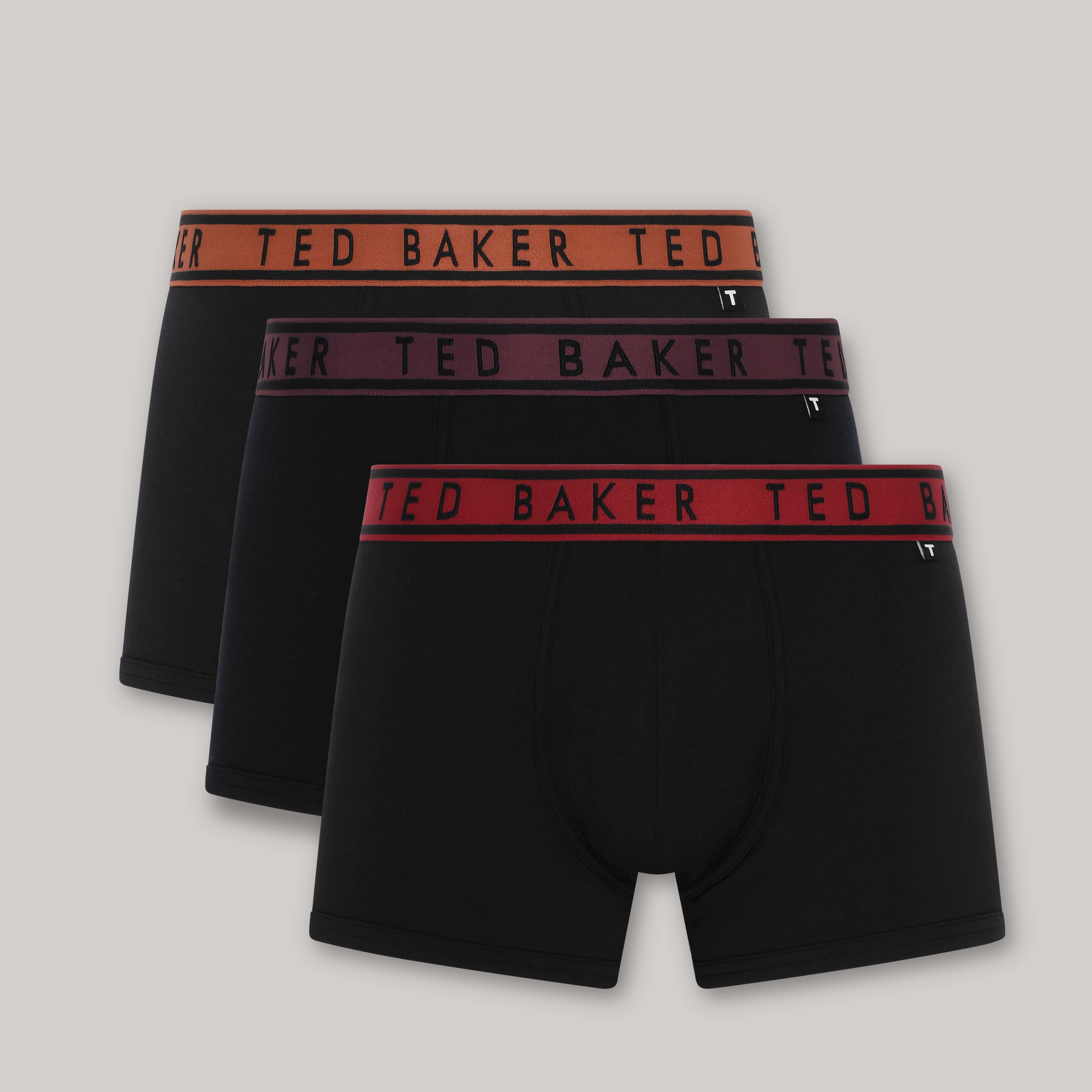 Ted Baker 3 Pack Cotton Stretch Solid Trunks - Black / Bright Bands Multi