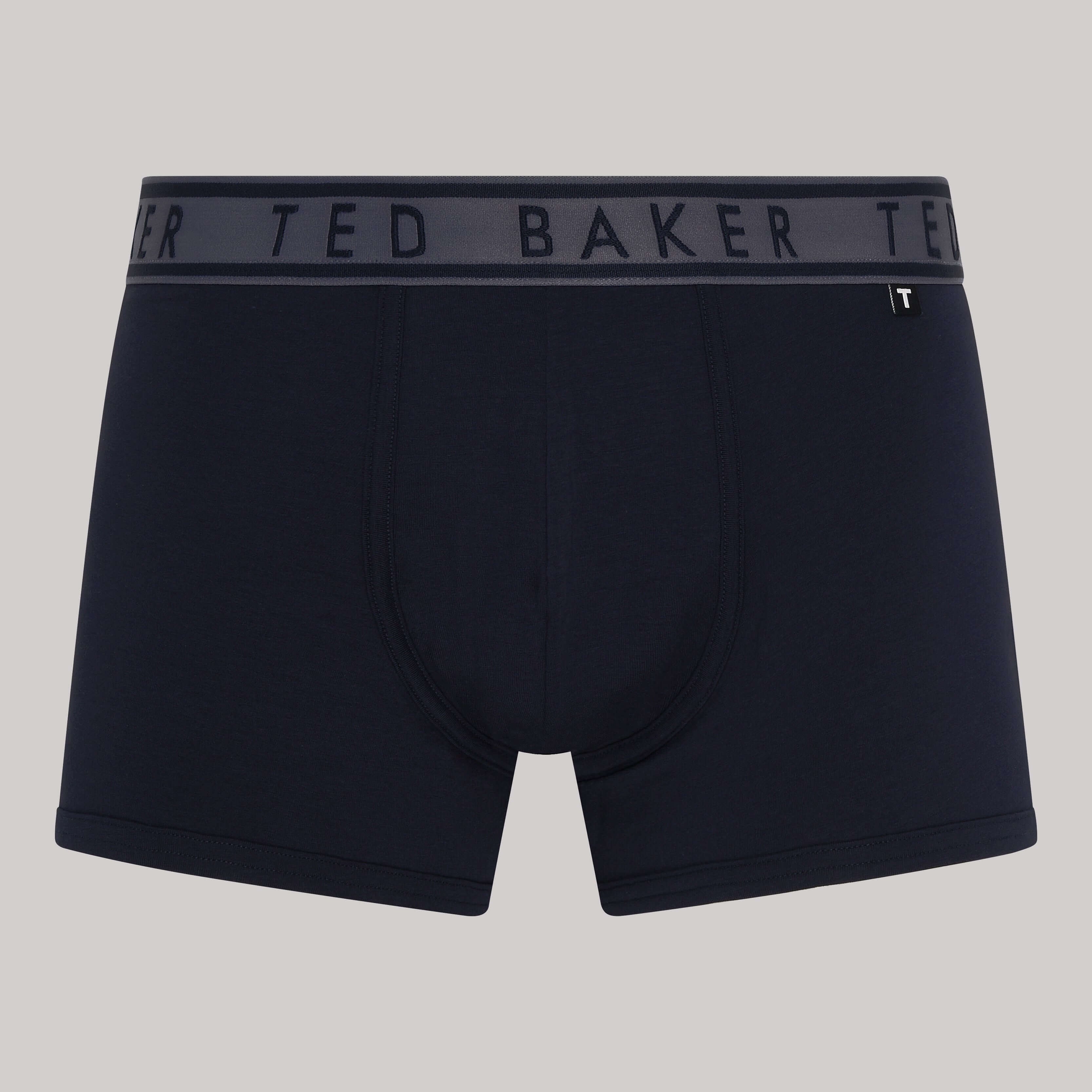 Ted Baker 3 Pack Cotton Stretch Solid Trunks - Black, Blue Waistbands