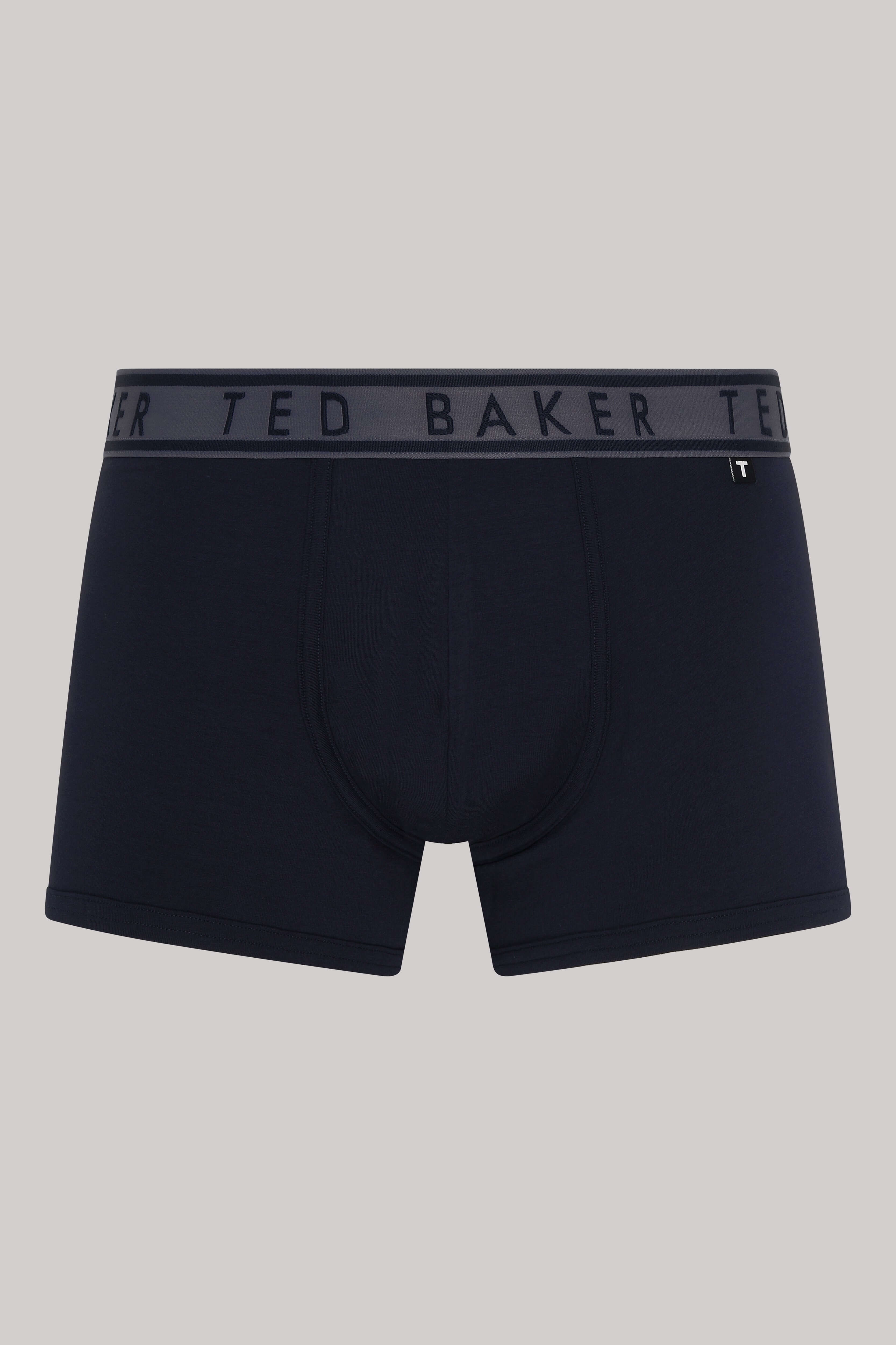 Ted Baker 3 Pack Cotton Stretch Solid Trunks - Black, Blue Waistbands
