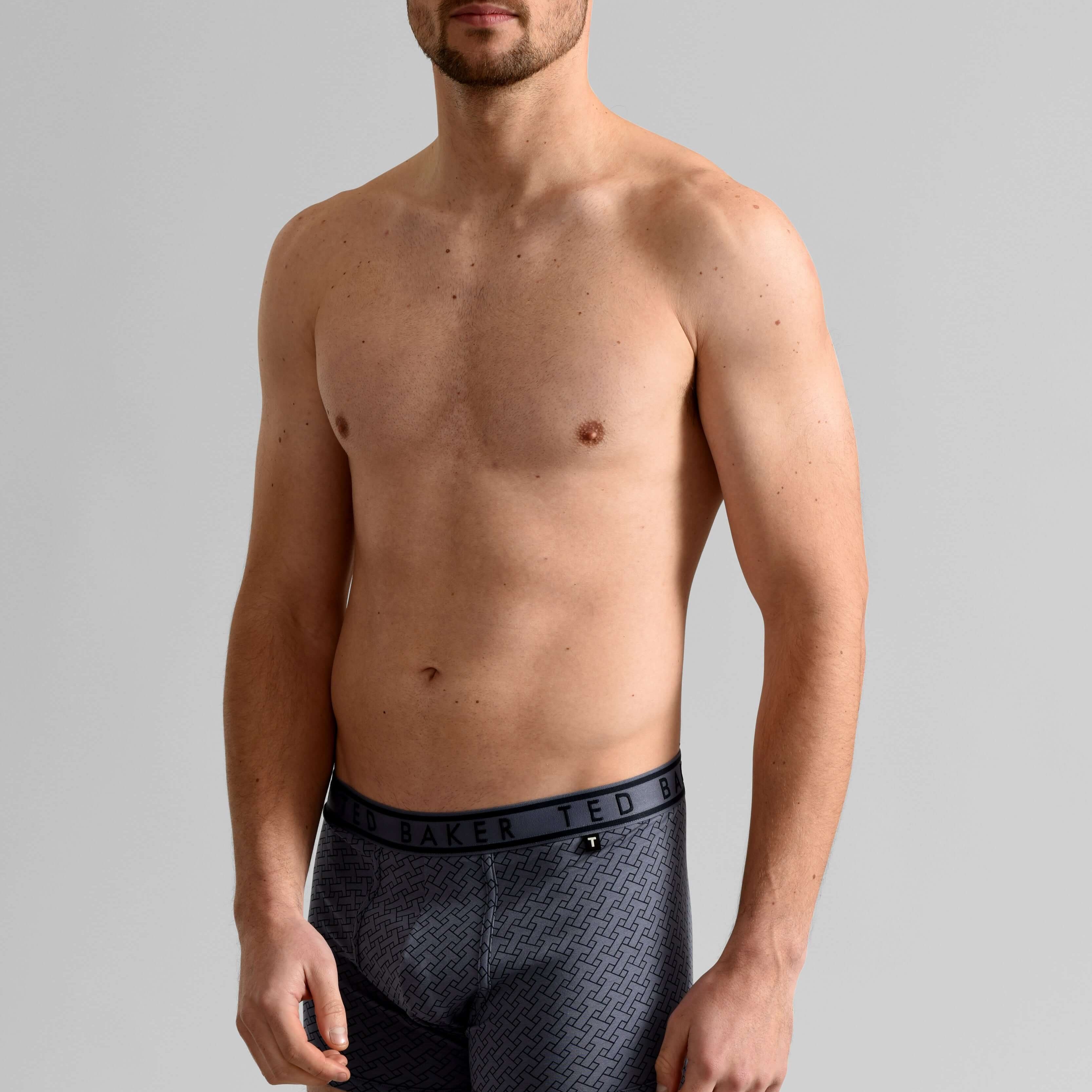 Ted Baker Mens Three Pack Cotton Stretch Trunks - Grey Sangs/Geo Twist/Grey