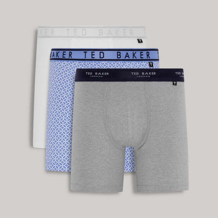Ted Baker 3-Pack Boxer Briefs, White/ Blue Tile/ Heather Grey