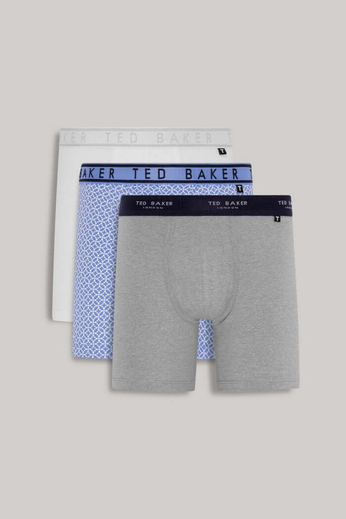 Ted Baker 3-Pack Boxer Briefs, White/ Blue Tile/ Heather Grey