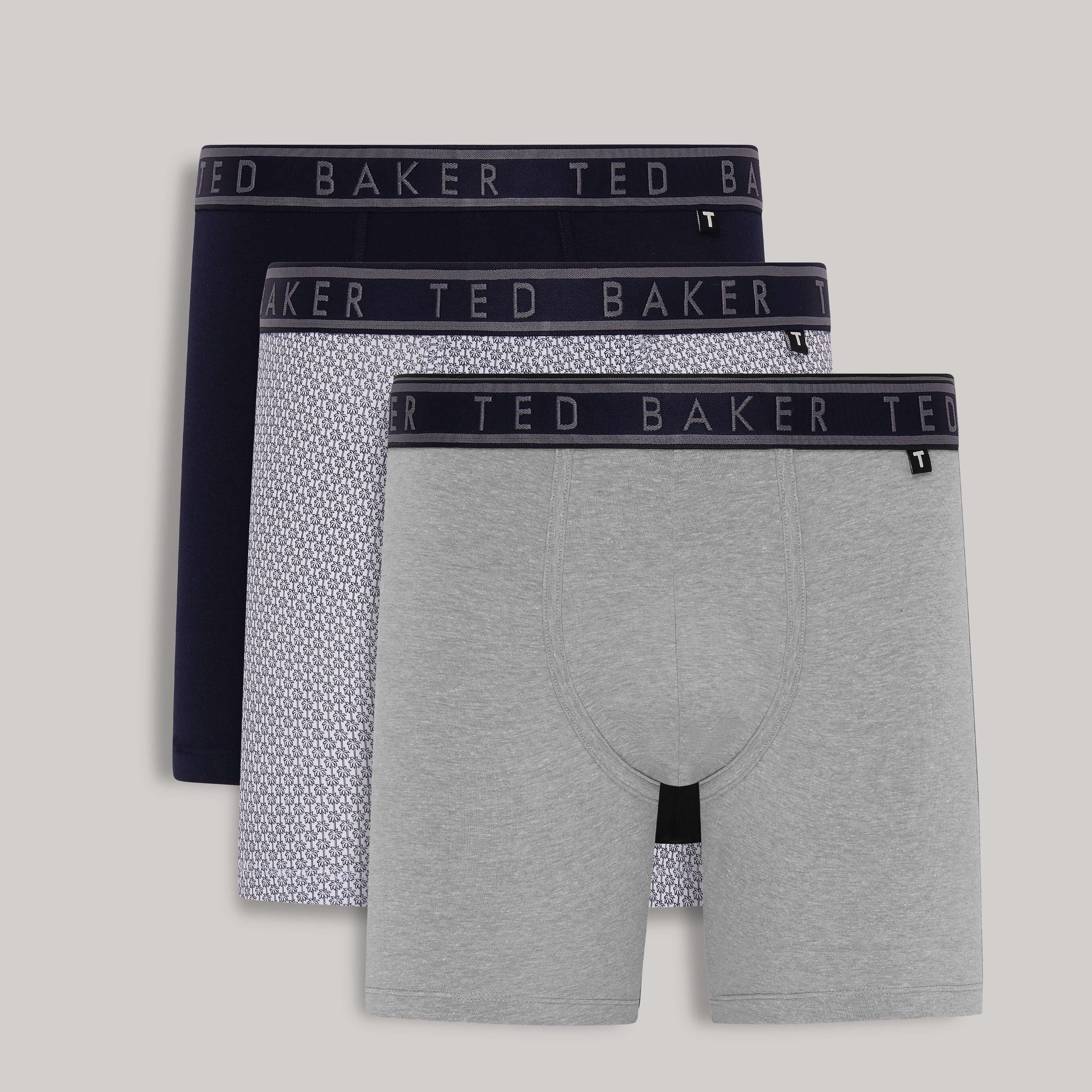 Ted Baker 3-Pack Boxer Briefs, Black/ Print / Heather Grey