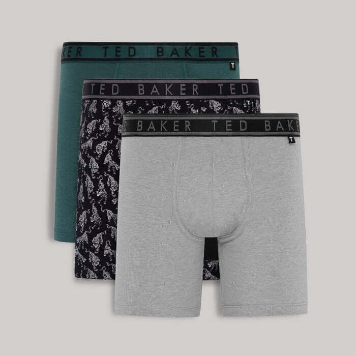 Ted Baker 3-Pack Boxer Briefs, Trekking Green/Black Tiger/Heather Grey