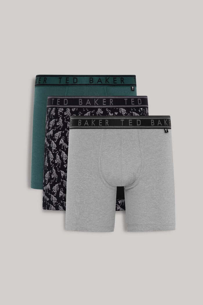 Ted Baker 3-Pack Boxer Briefs, Trekking Green/Black Tiger/Heather Grey