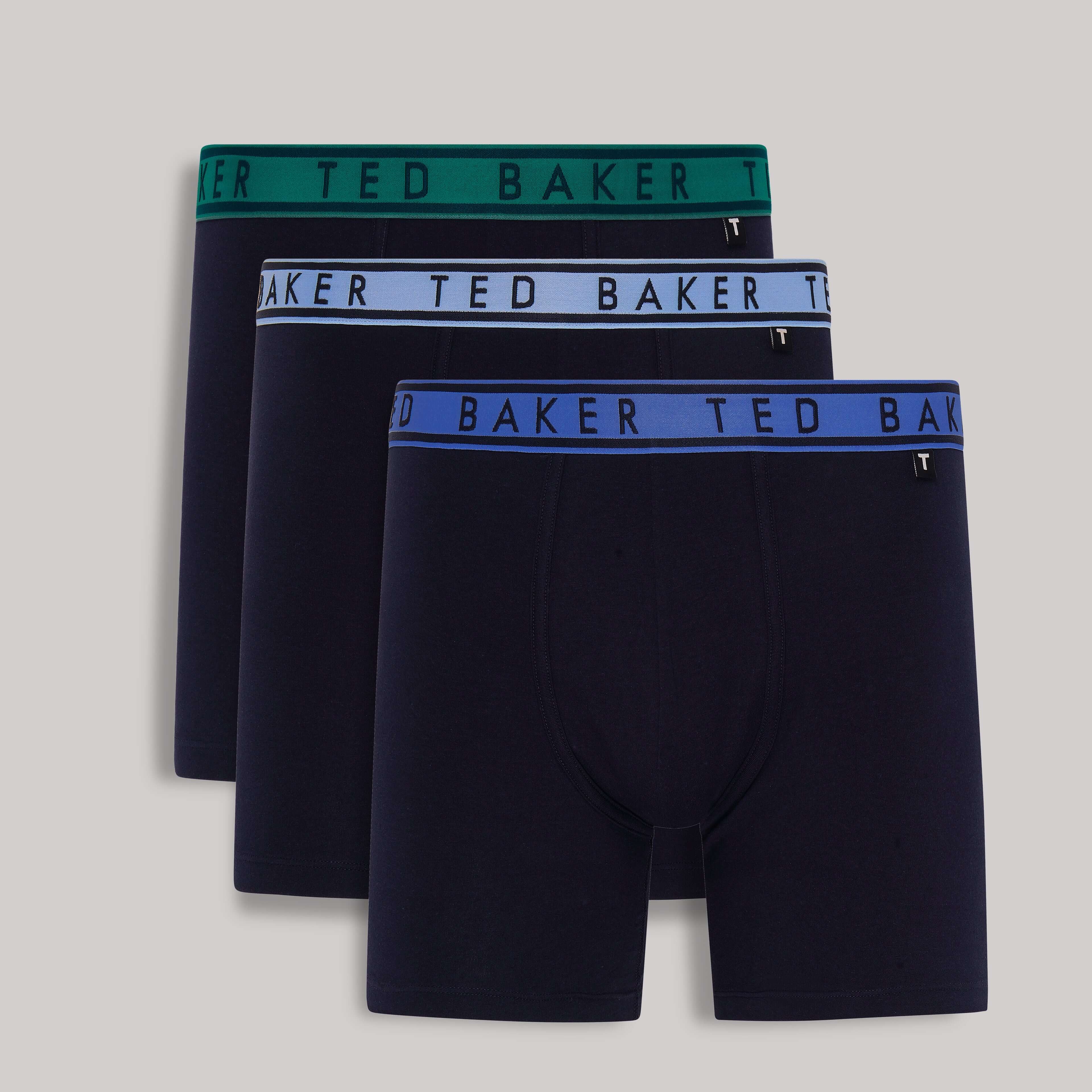Ted Baker 3 Pack Cotton Stretch Boxer Briefs - Navy / Coloured Waistbands