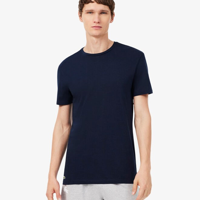 Lacoste TH2273 RFB 3-Pack Slim Fit Cotton Crew Neck T-Shirts – close-up of navy, blue and silver marl cotton T-shirts