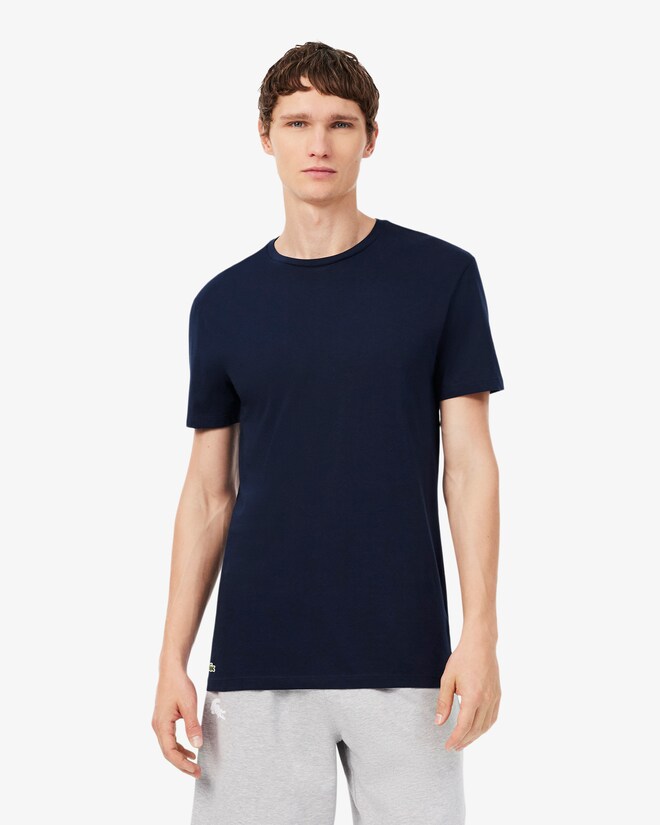 Lacoste TH2273 RFB 3-Pack Slim Fit Cotton Crew Neck T-Shirts – close-up of navy, blue and silver marl cotton T-shirts