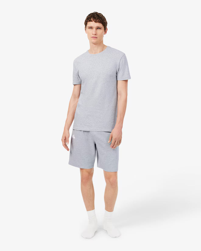 Lacoste TH2273 RFB 3-Pack Slim Fit Cotton Crew Neck T-Shirts – model wearing the silver marl crew neck T-shirt, front view