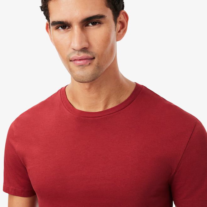 Lacoste TH2273 RFX 3-Pack Slim Fit Cotton Crew Neck T-Shirts – model wearing the carmine red slim-fit crew neck T-shirt