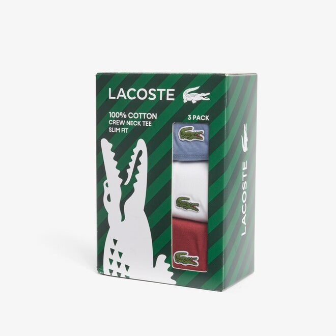 Lacoste TH2273 RFX 3-Pack Slim Fit Cotton Crew Neck T-Shirts – front view of Lacoste green three-pack cotton T-shirt packaging