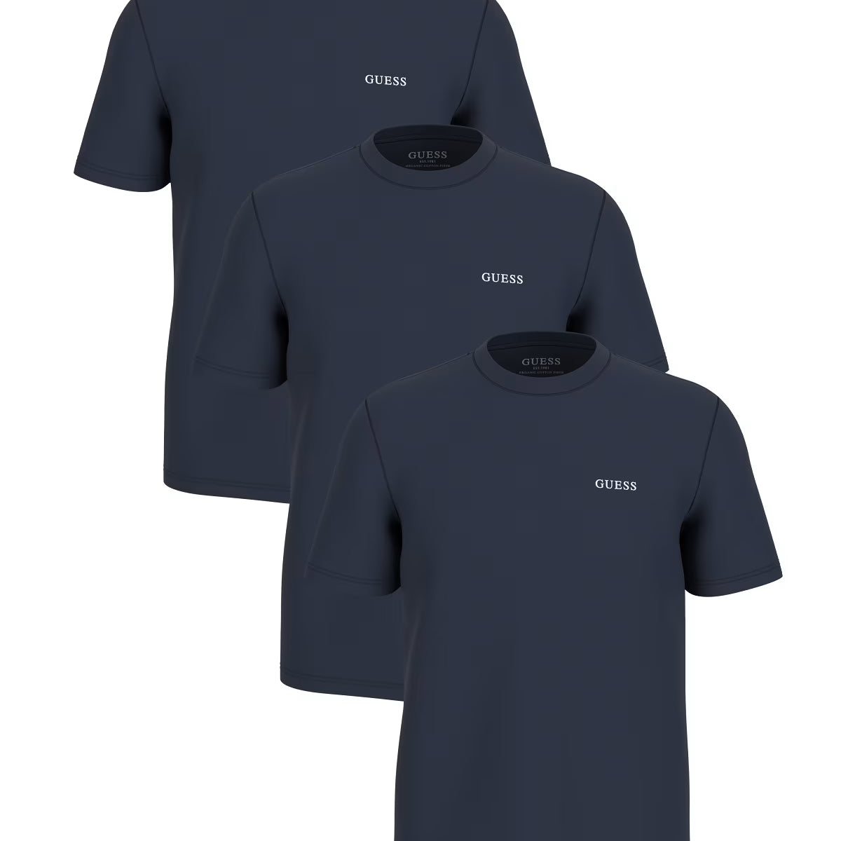 Guess Men’s 3-Pack T-Shirts – Smart Blue, 100% Organic Cotton