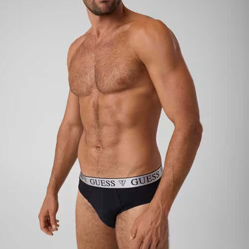 GUESS men's Jet Black briefs model front view