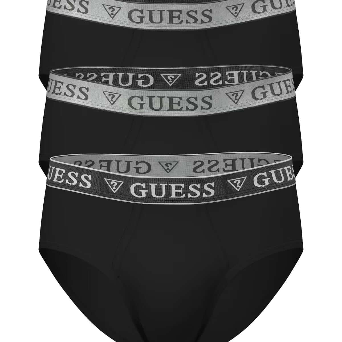 GUESS men's Jet Black 3-pack briefs front view