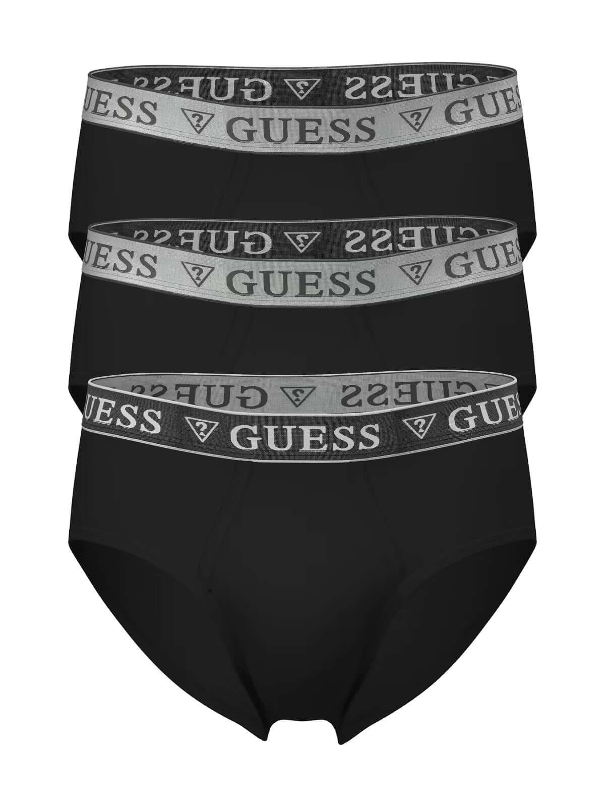 GUESS men's Jet Black 3-pack briefs front view