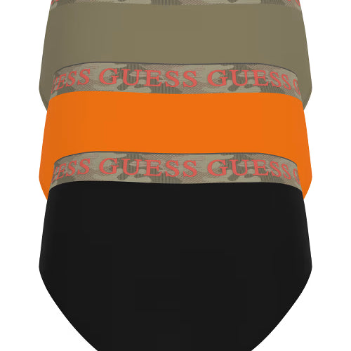 Guess Men’s Briefs 3-Pack – Orange, Black & Olive Cotton Stretch Underwear