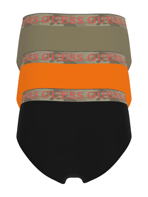 Guess Men’s Briefs 3-Pack – Orange, Black & Olive Cotton Stretch Underwear