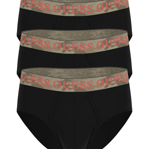Guess Men’s Cotton Stretch Briefs 3-Pack – Black with Camo Waistbands