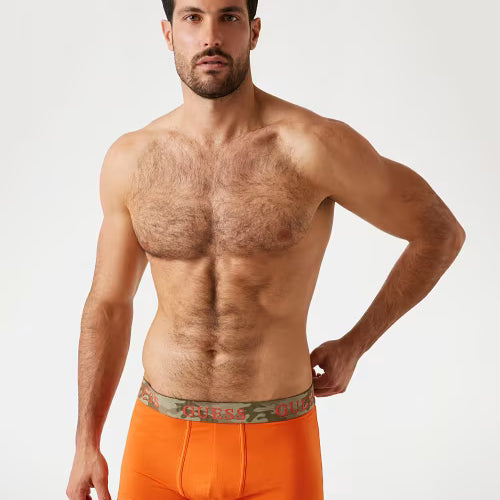Guess 3 Pack Cotton Stretch Trunks - Orange, Olive & Black